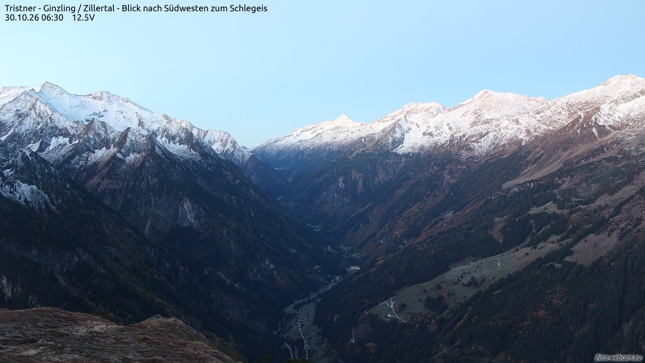 Archiv Foto Webcam Tristner/ Zillertal - Blick zum Grinberg