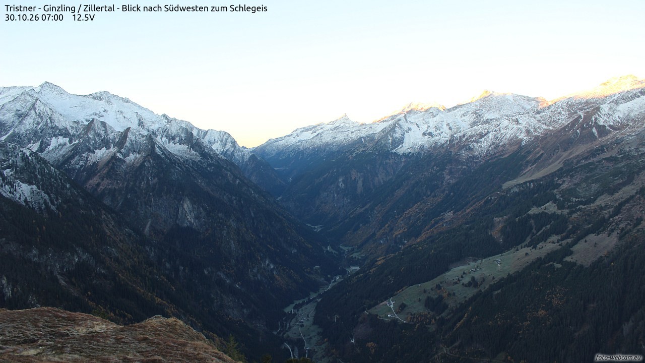 Archiv Foto Webcam Tristner/ Zillertal - Blick zum Grinberg
