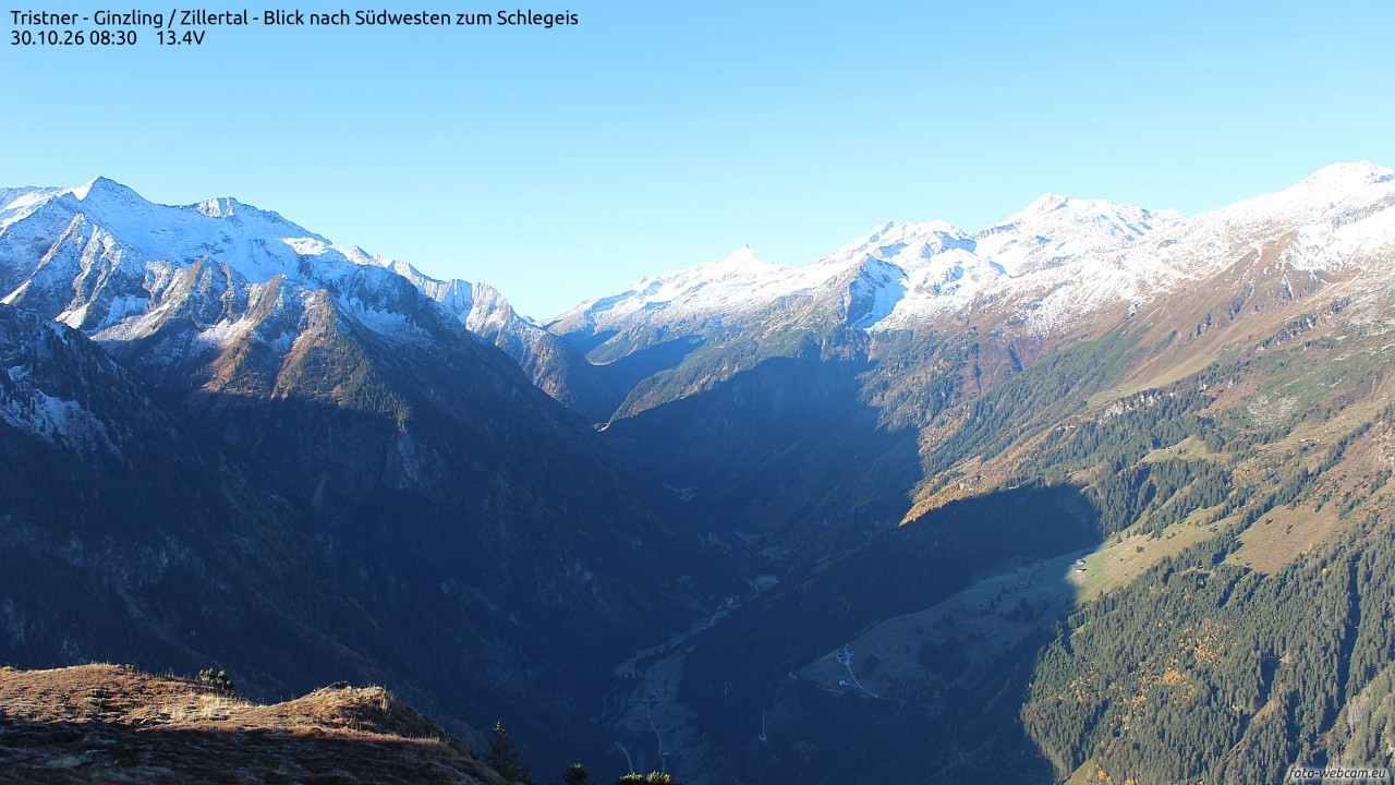 Archiv Foto Webcam Tristner/ Zillertal - Blick zum Grinberg