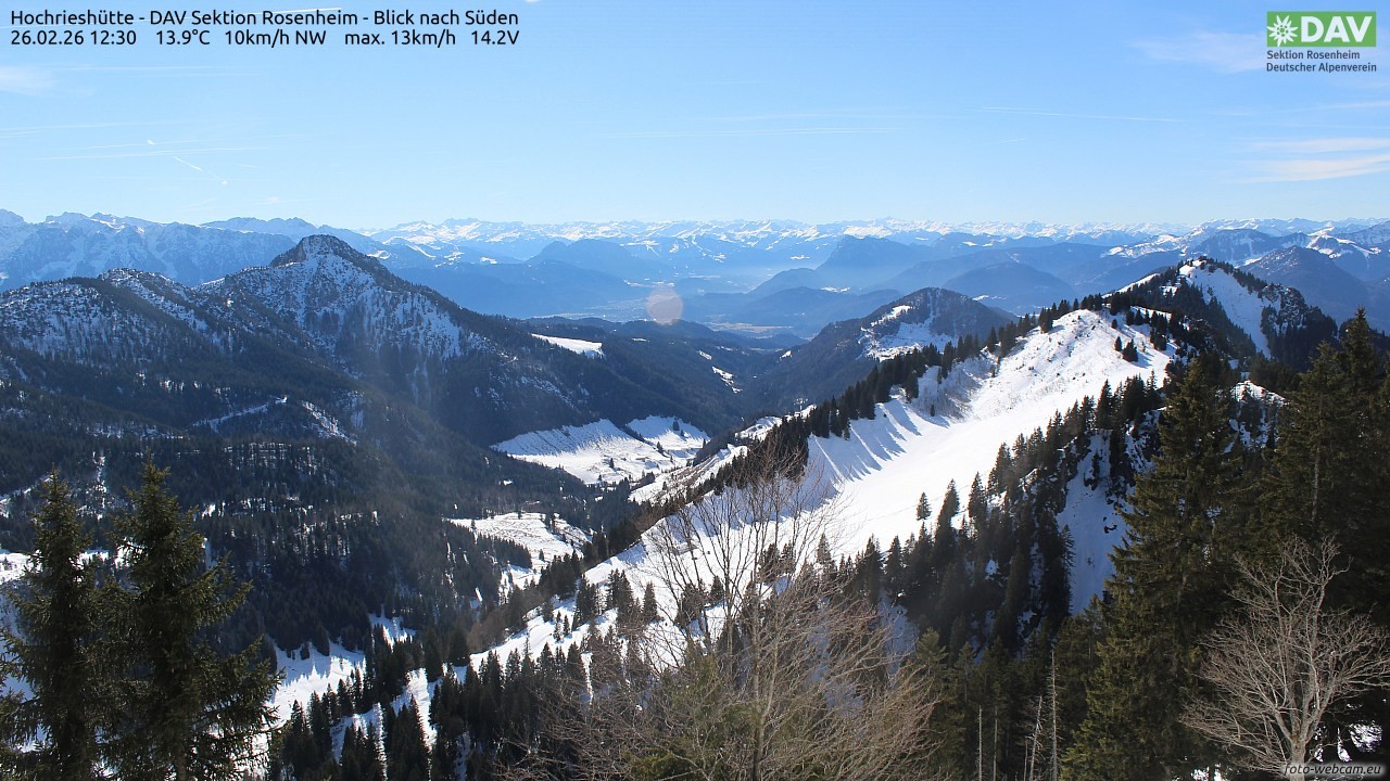 Archived image Webcam Hochrieshütte - View to the south