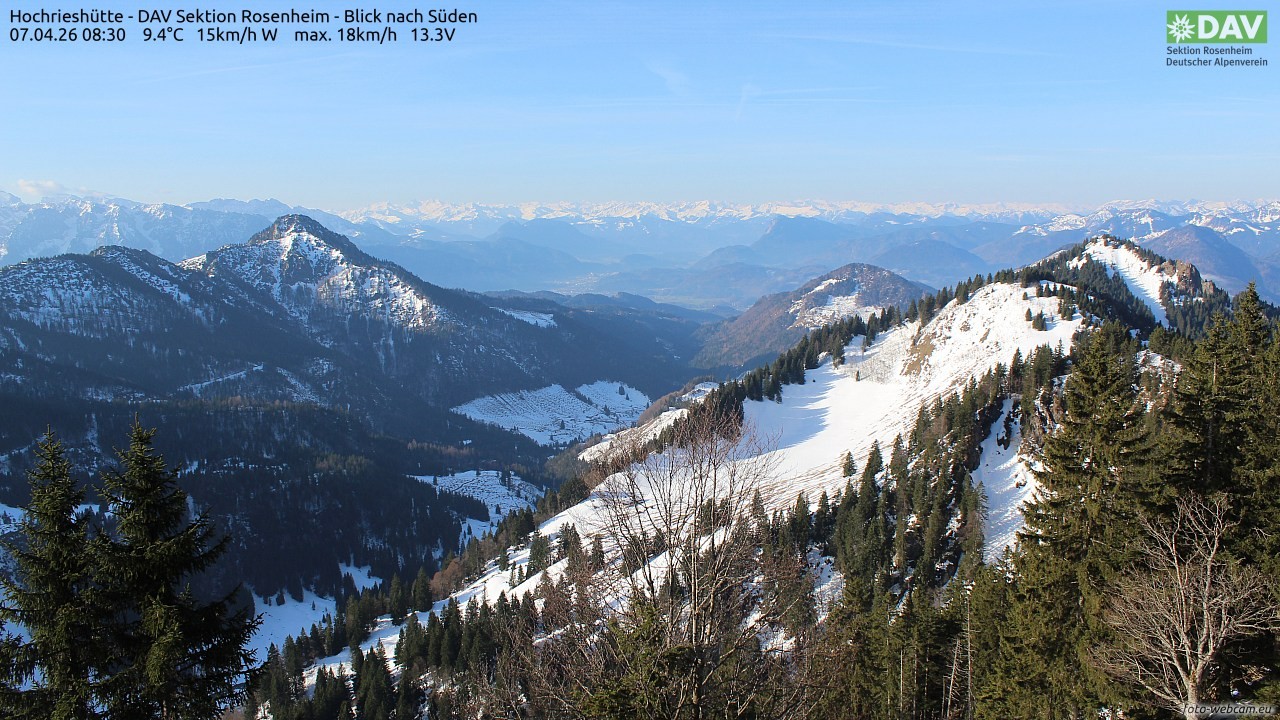 Archived image Webcam Hochrieshütte - View to the south