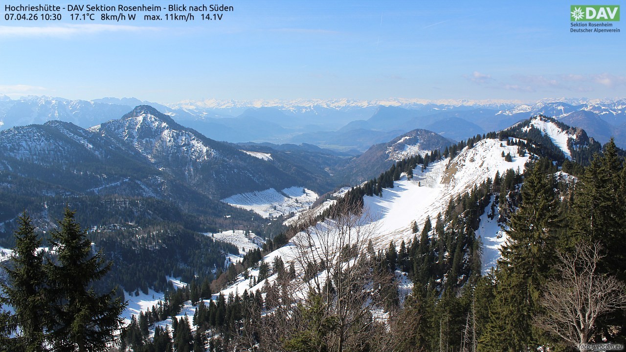 Archived image Webcam Hochrieshütte - View to the south