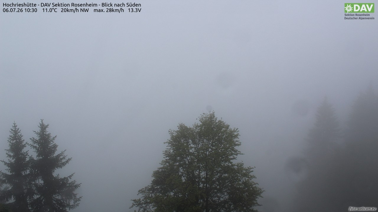 Archived image Webcam Hochrieshütte - View to the south