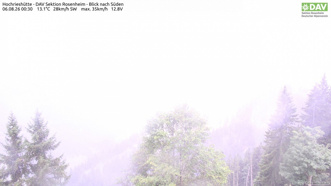Archived image Webcam Hochrieshütte - View to the south