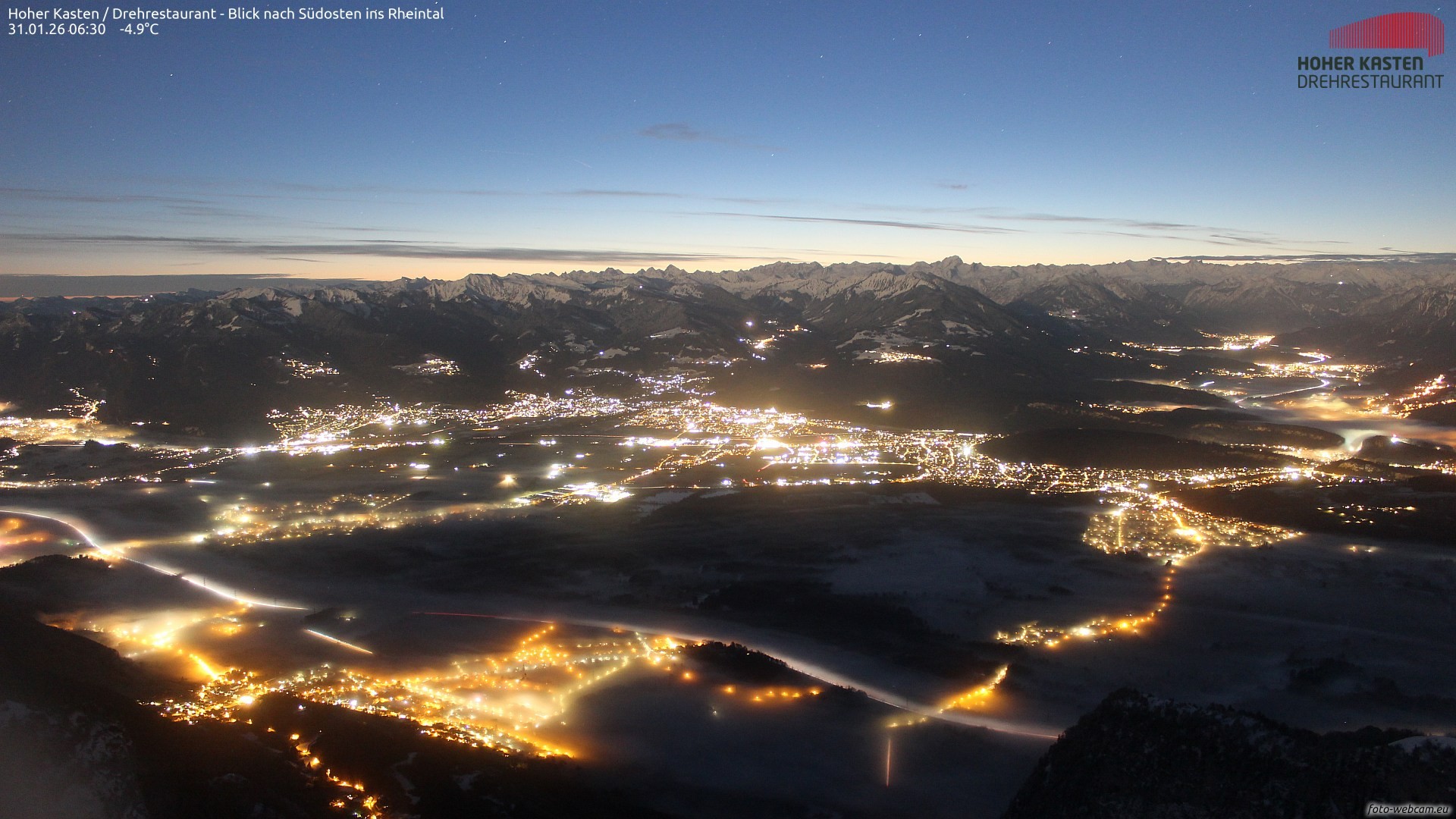 Archiv Foto Webcam Hoher Kasten - Blick ins Rheintal