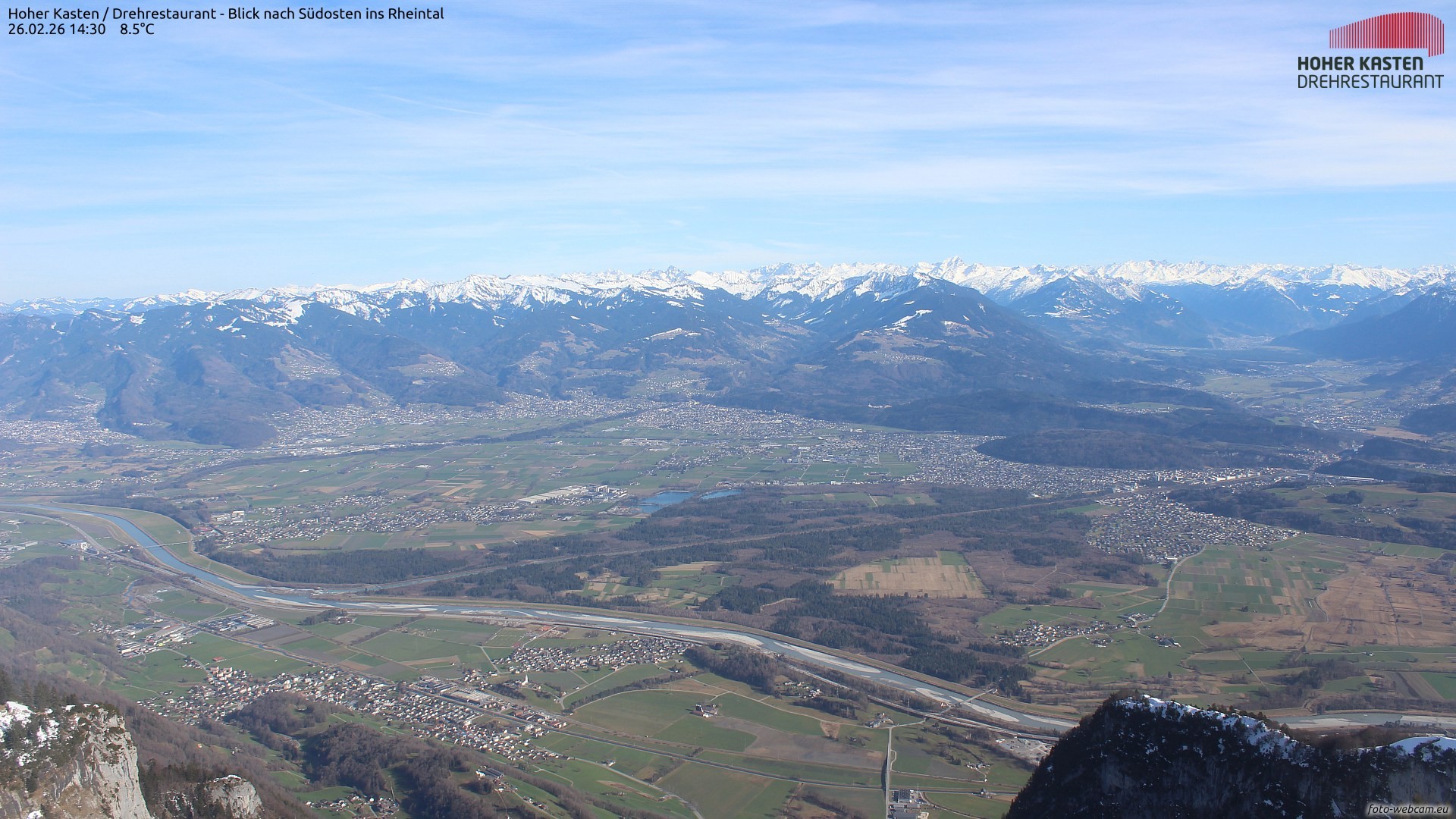Archived image Webcam Hoher Kasten - View to the Rheintal