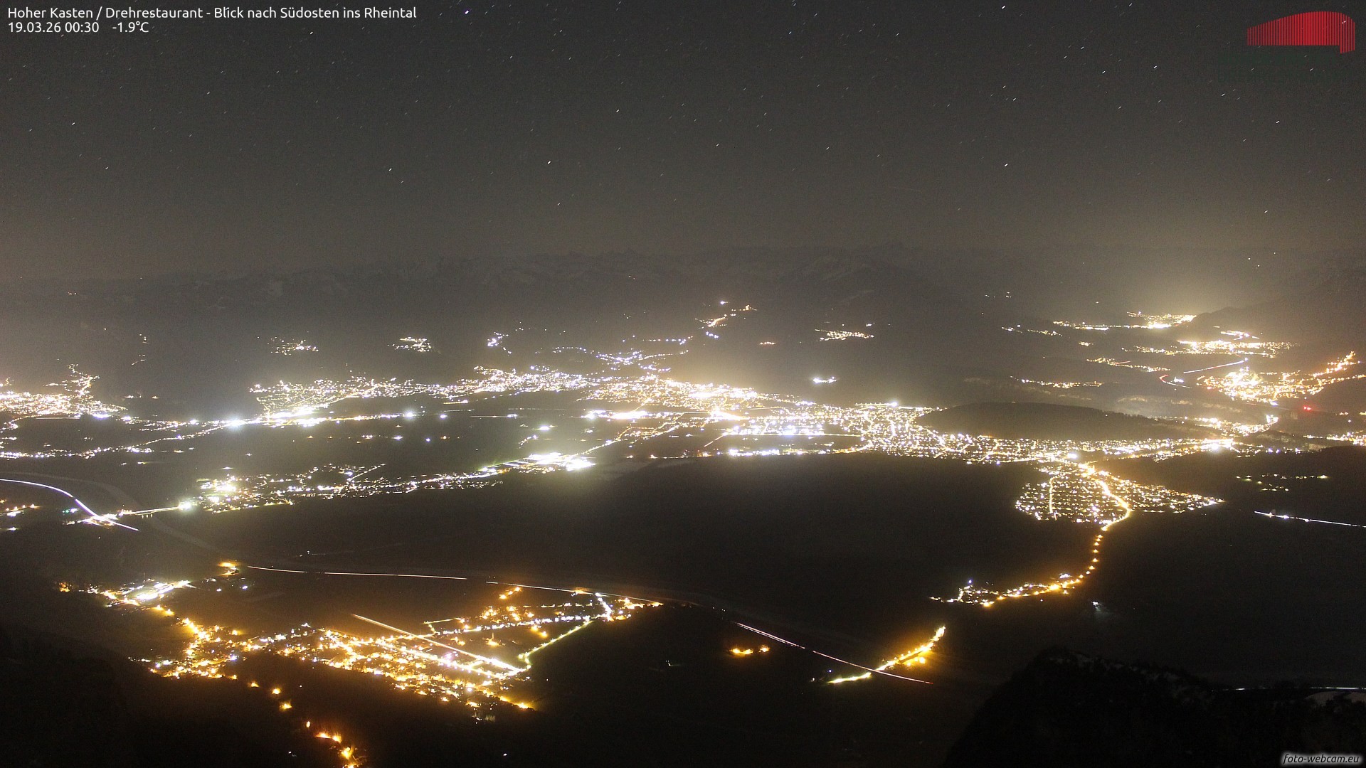 Archiv Foto Webcam Hoher Kasten - Blick ins Rheintal