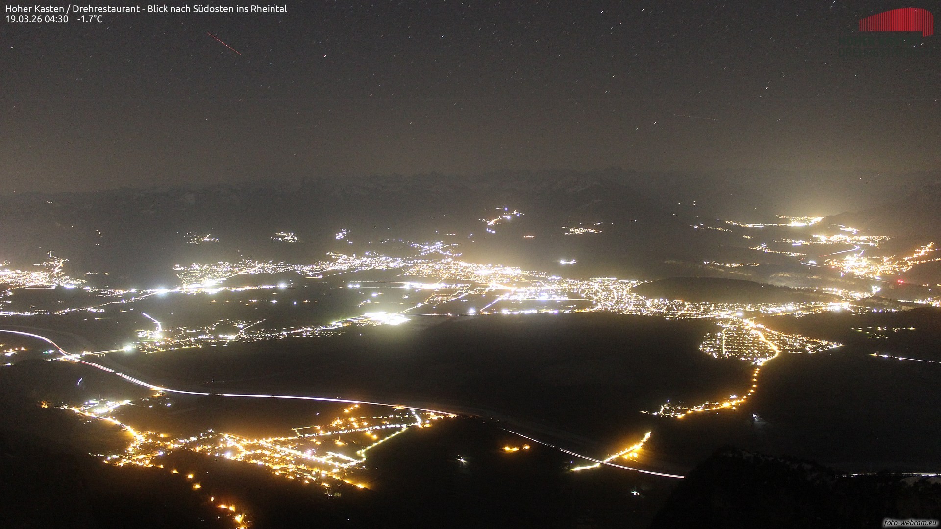 Archiv Foto Webcam Hoher Kasten - Blick ins Rheintal