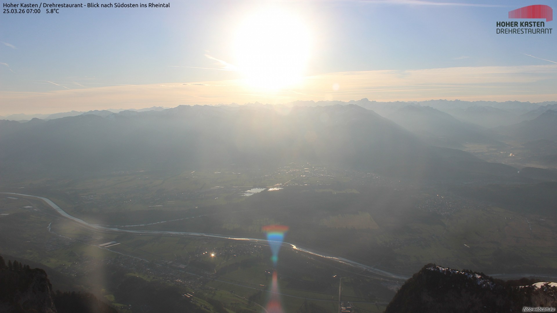 Archived image Webcam Hoher Kasten - View to the Rheintal