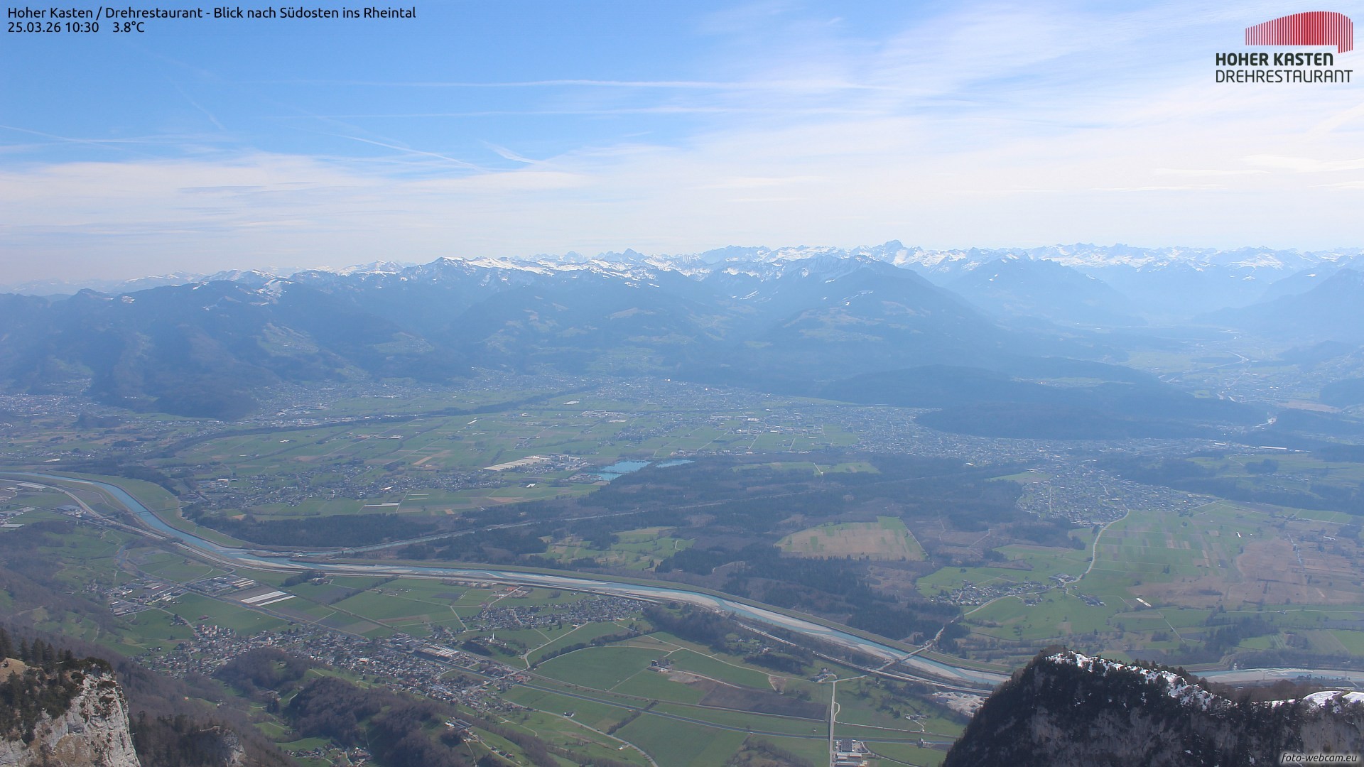 Archived image Webcam Hoher Kasten - View to the Rheintal