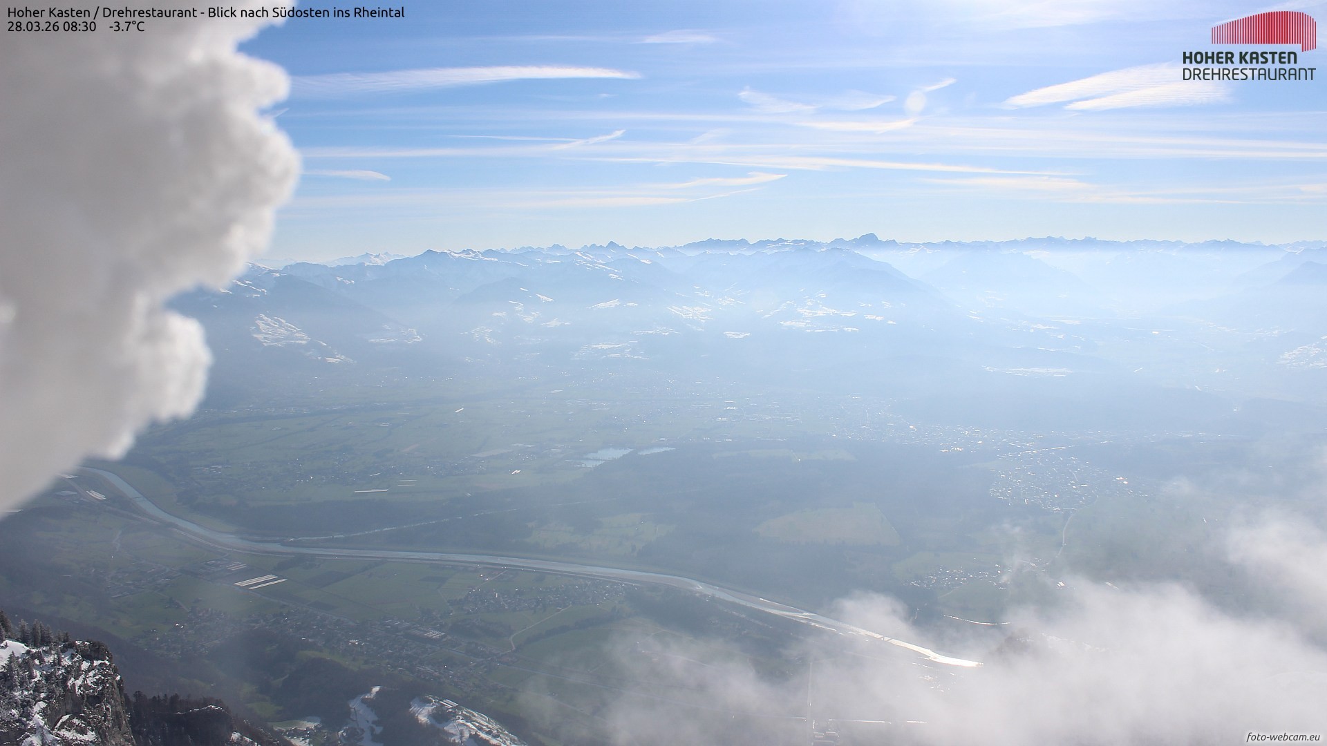 Archived image Webcam Hoher Kasten - View to the Rheintal