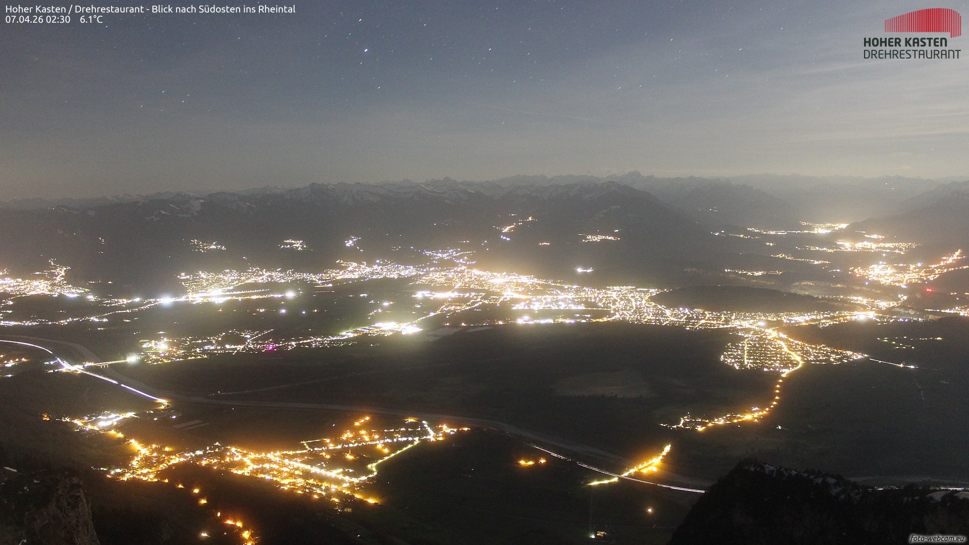 Archiv Foto Webcam Hoher Kasten - Blick ins Rheintal