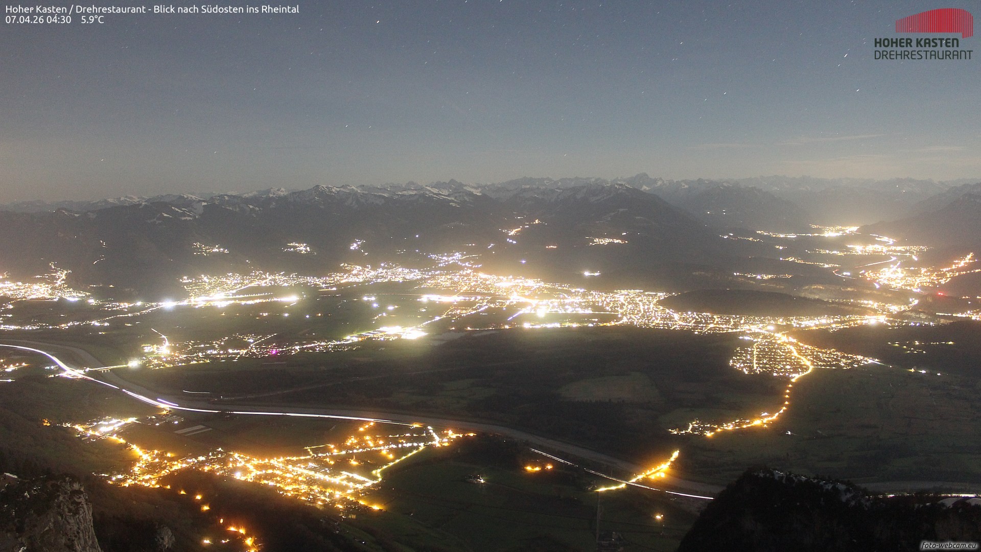 Archiv Foto Webcam Hoher Kasten - Blick ins Rheintal