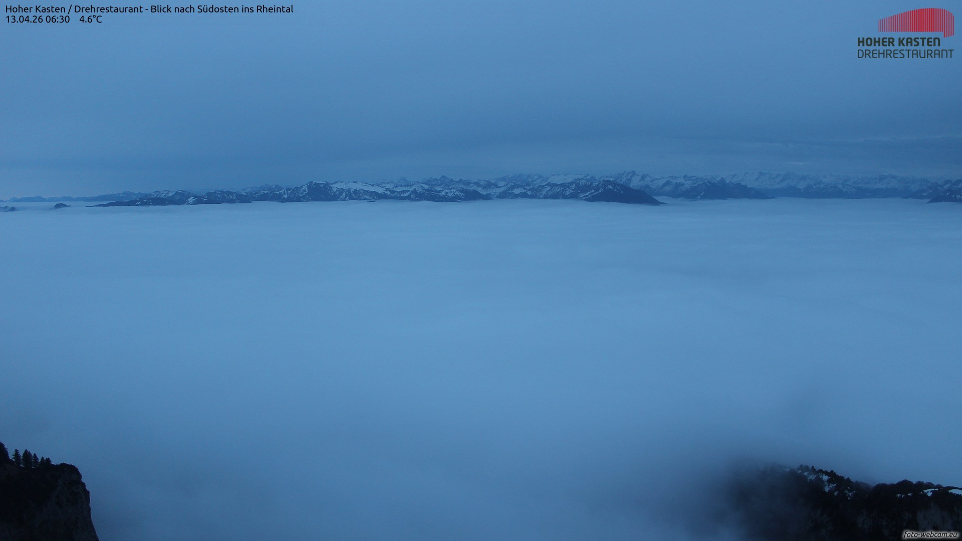 Archived image Webcam Hoher Kasten - View to the Rheintal
