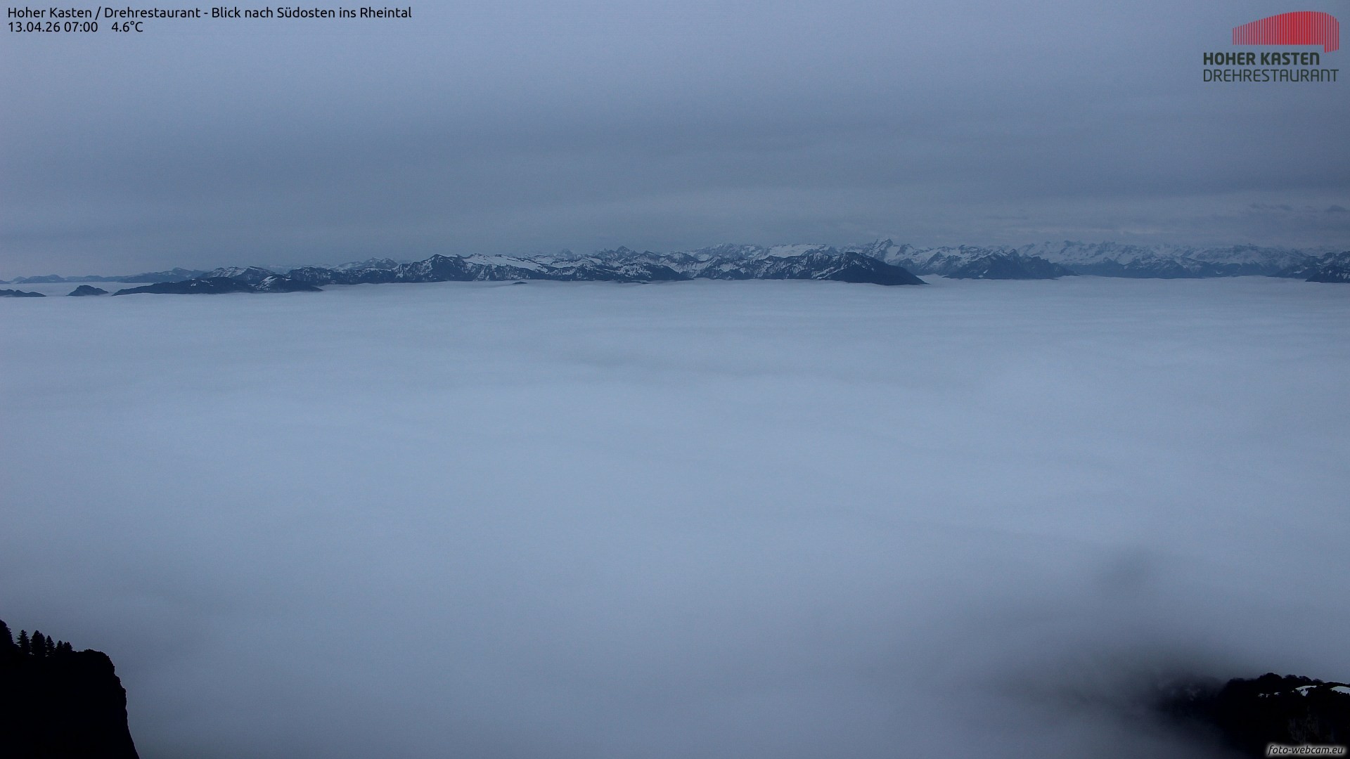 Archived image Webcam Hoher Kasten - View to the Rheintal