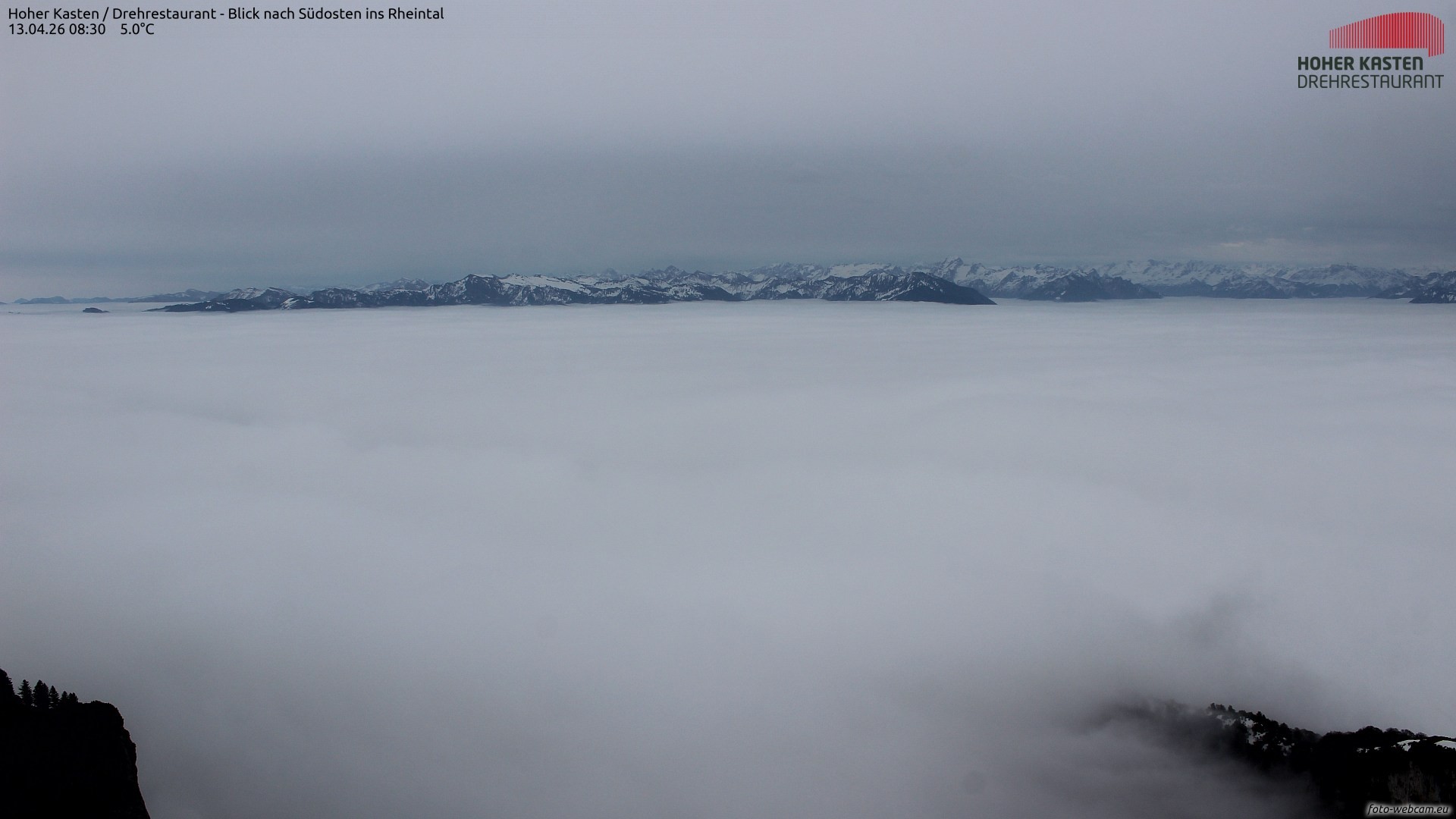 Archived image Webcam Hoher Kasten - View to the Rheintal