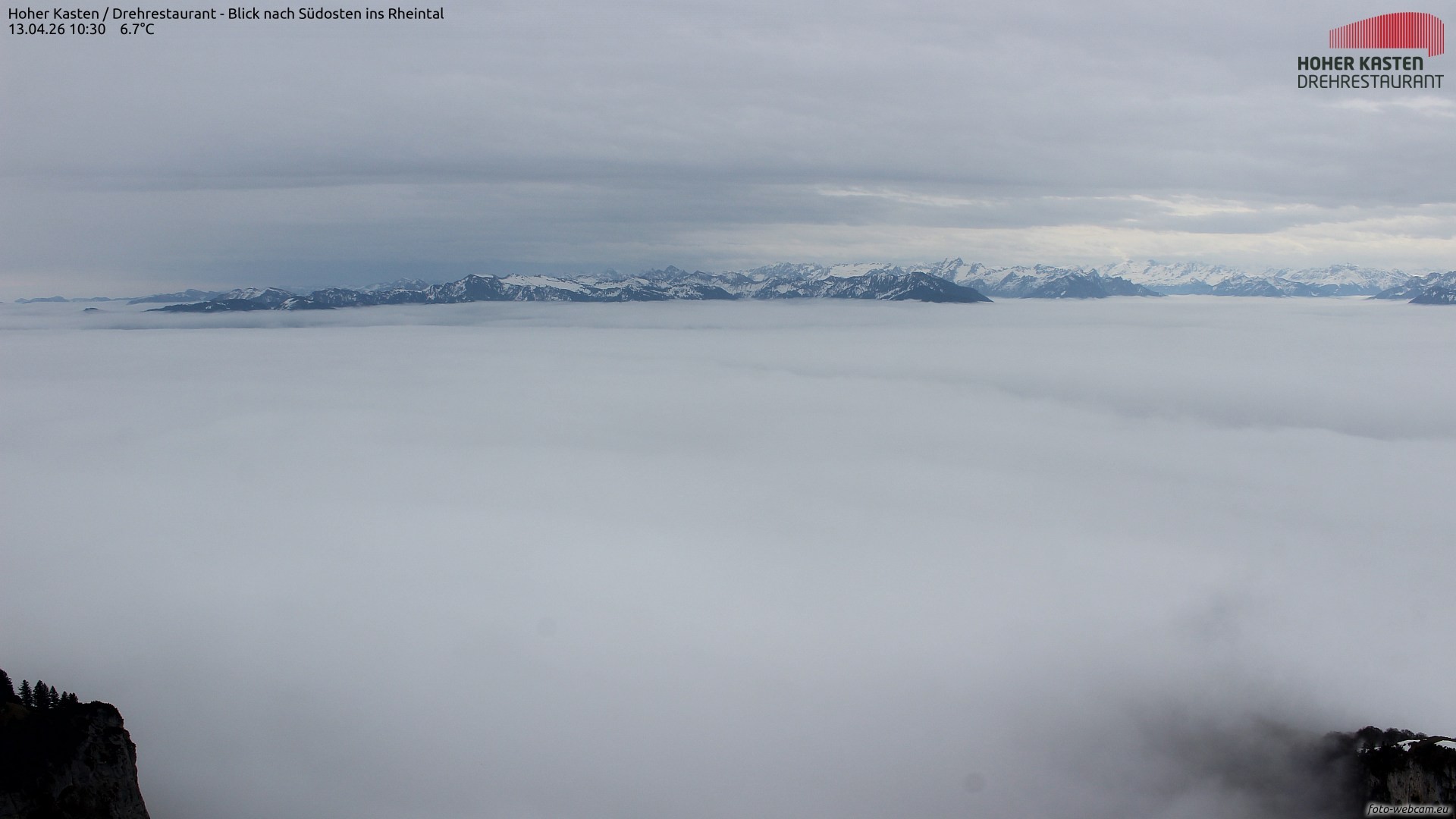Archived image Webcam Hoher Kasten - View to the Rheintal