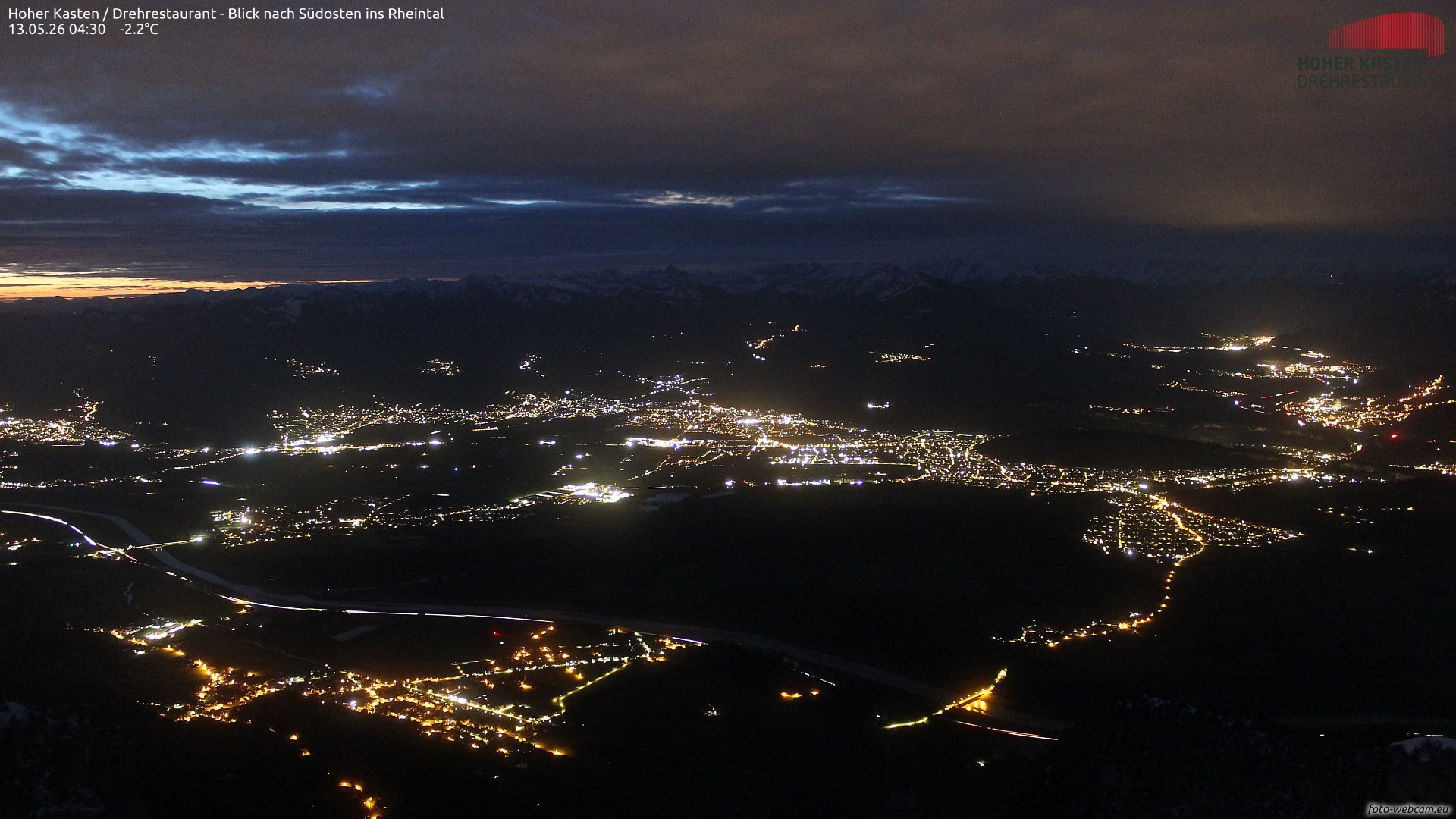 Archived image Webcam Hoher Kasten - View to the Rheintal