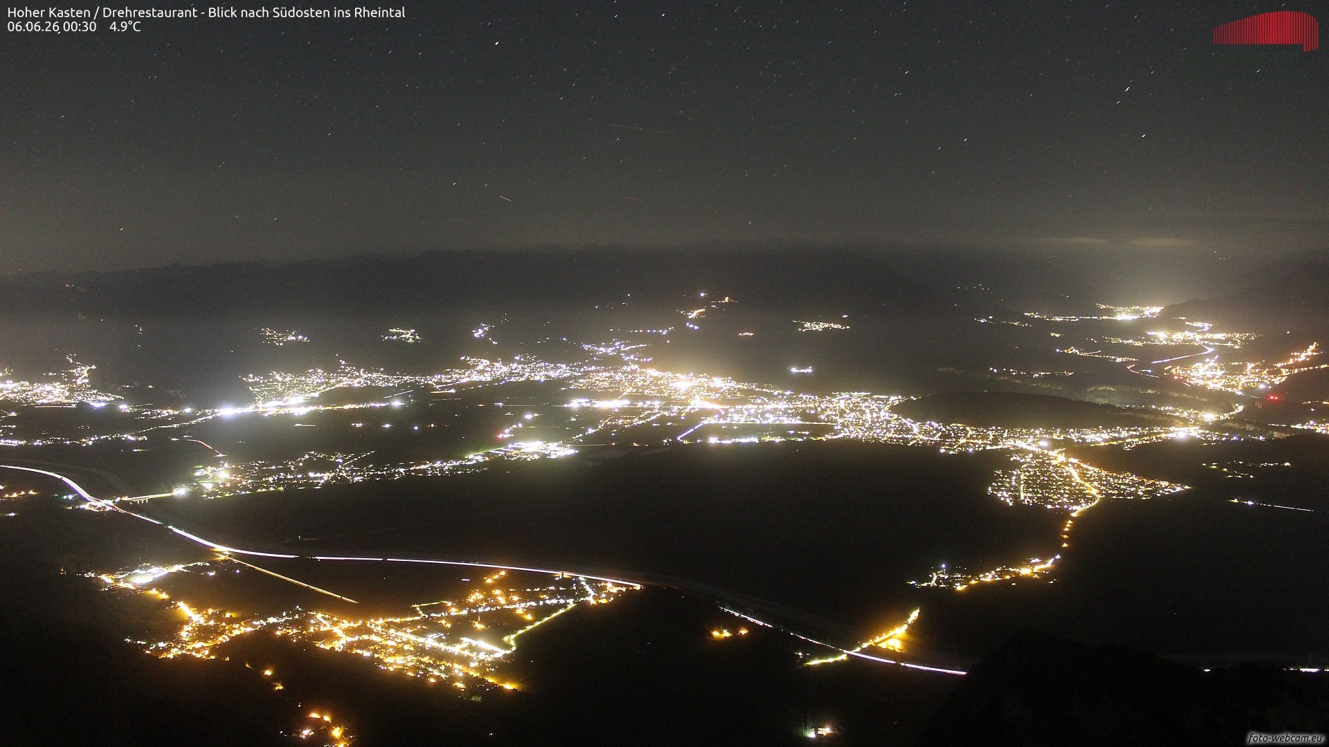 Archiv Foto Webcam Hoher Kasten - Blick ins Rheintal