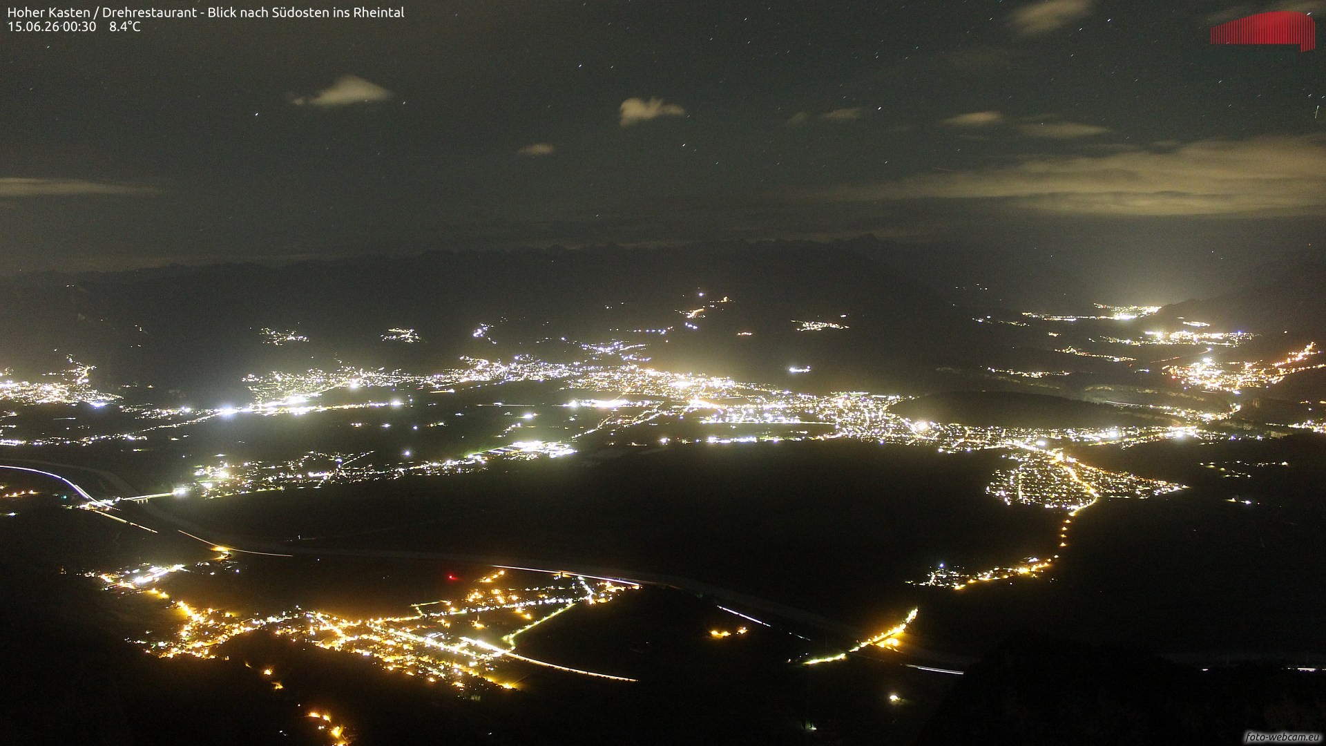 Archived image Webcam Hoher Kasten - View to the Rheintal