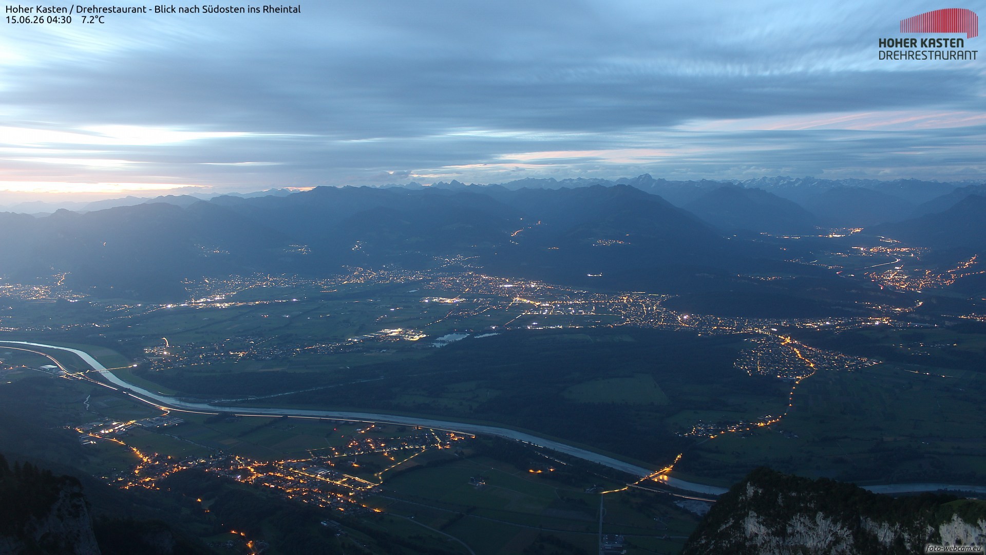 Archived image Webcam Hoher Kasten - View to the Rheintal