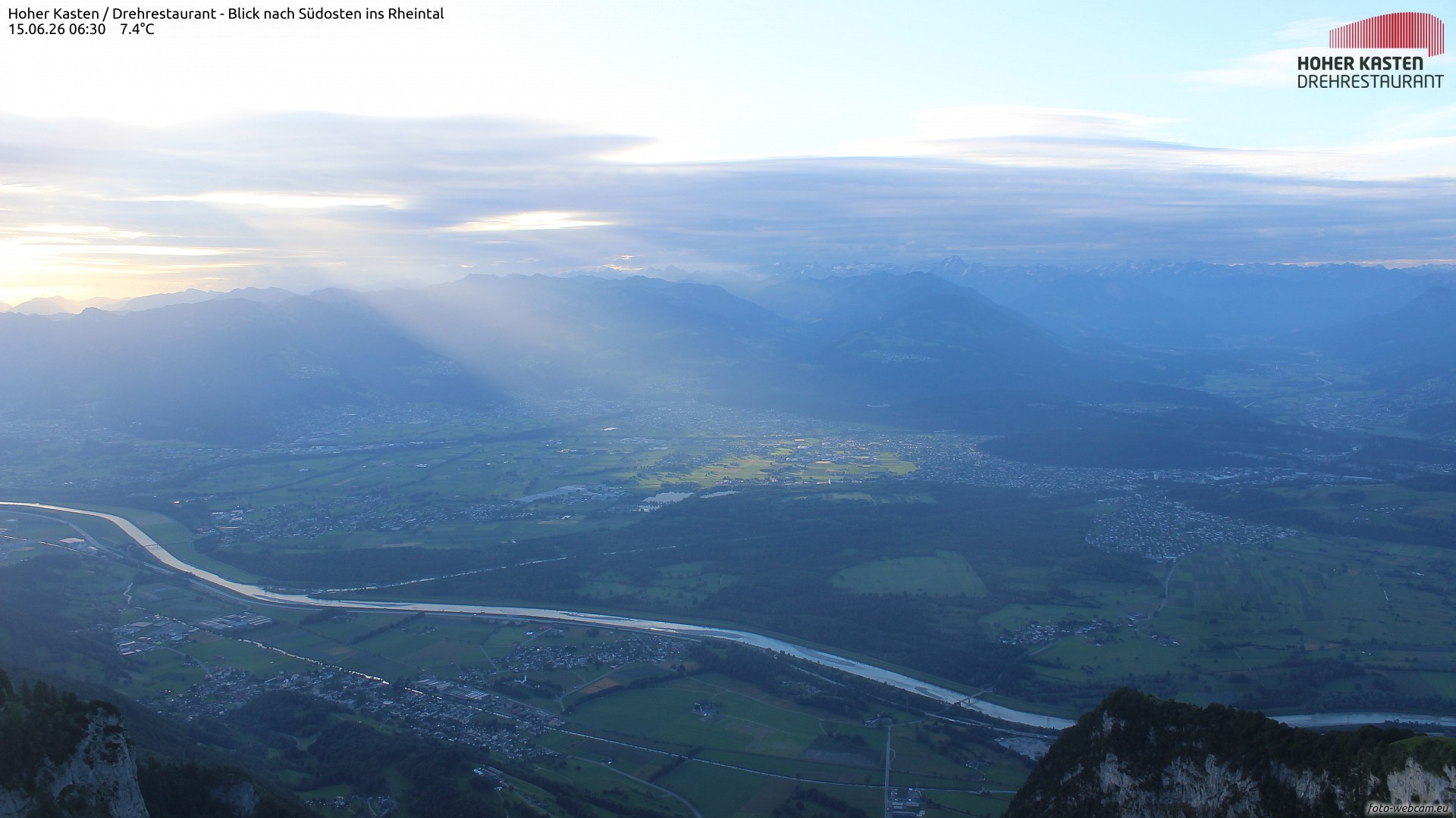 Archived image Webcam Hoher Kasten - View to the Rheintal