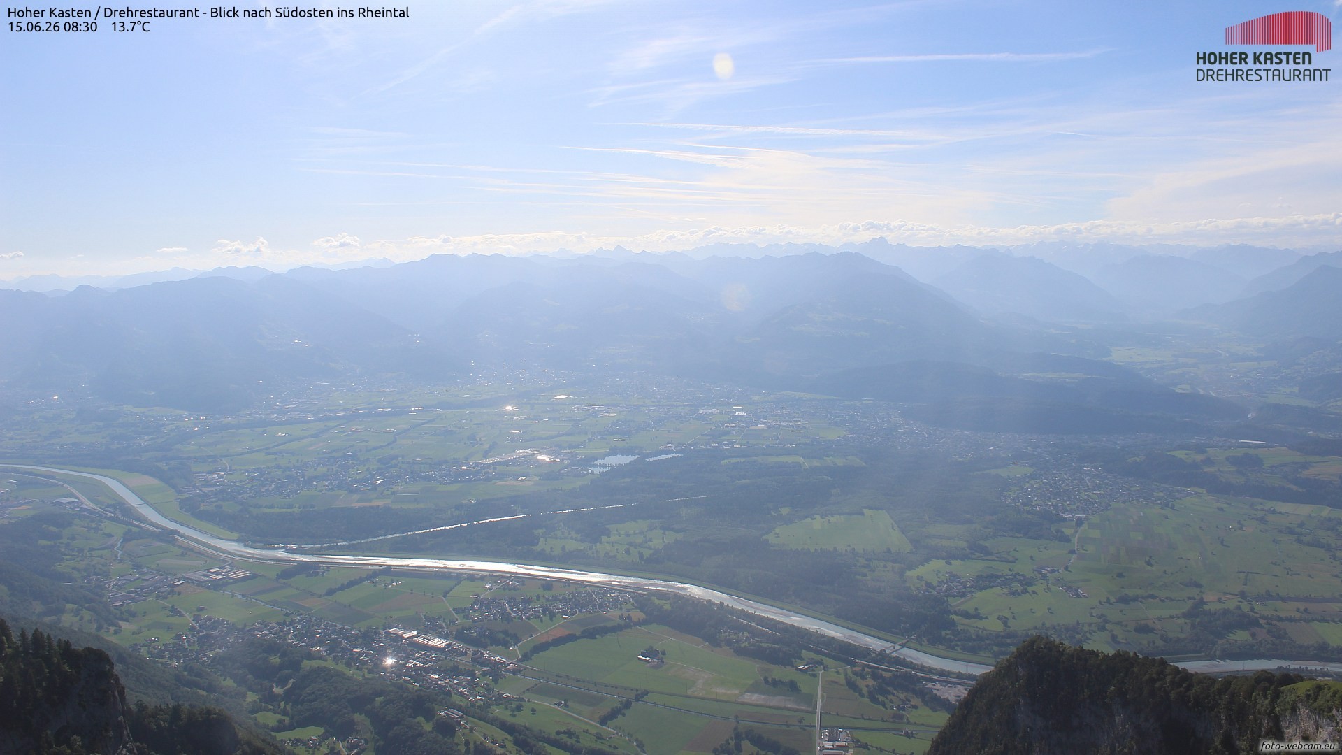 Archived image Webcam Hoher Kasten - View to the Rheintal