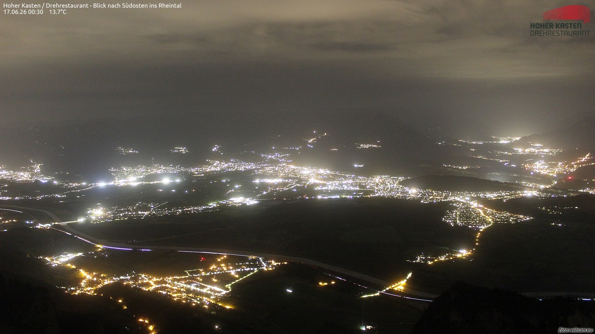 Archiv Foto Webcam Hoher Kasten - Blick ins Rheintal