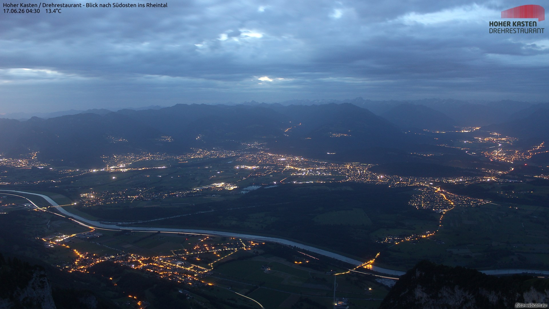 Archiv Foto Webcam Hoher Kasten - Blick ins Rheintal