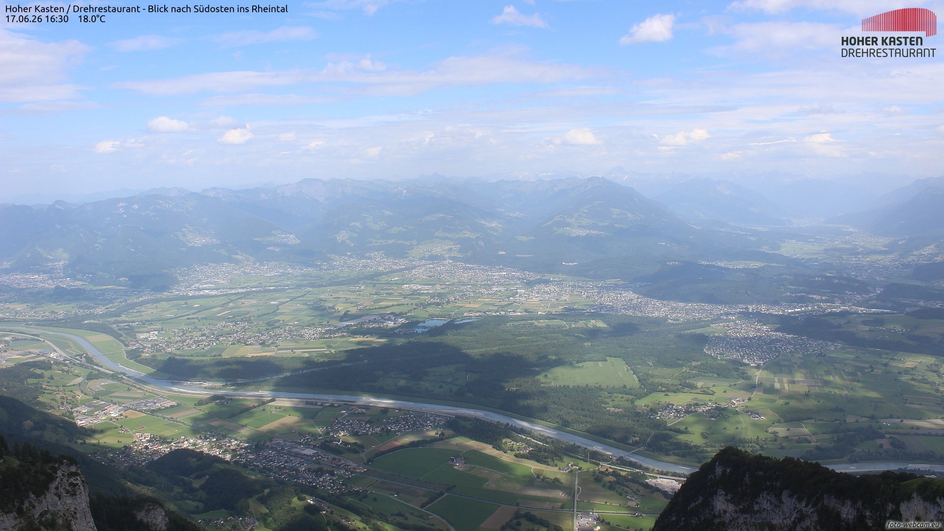 Archiv Foto Webcam Hoher Kasten - Blick ins Rheintal