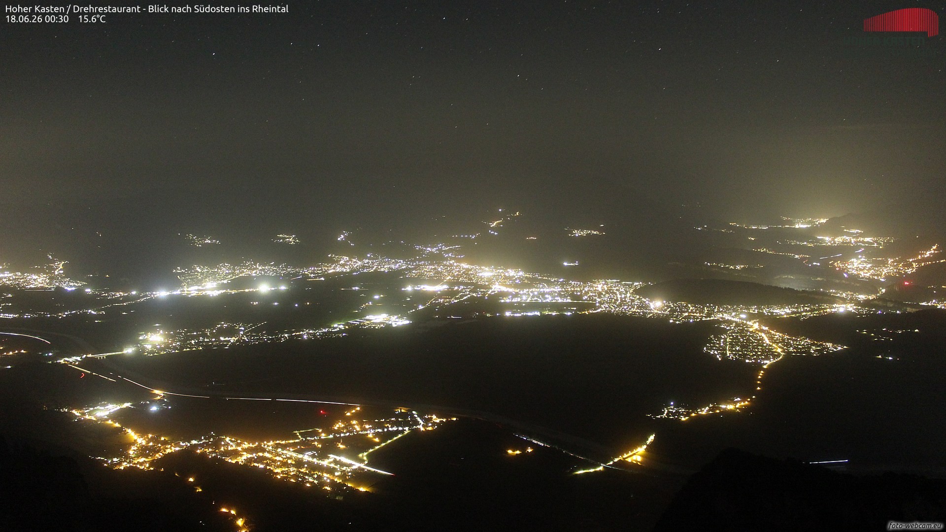 Archiv Foto Webcam Hoher Kasten - Blick ins Rheintal