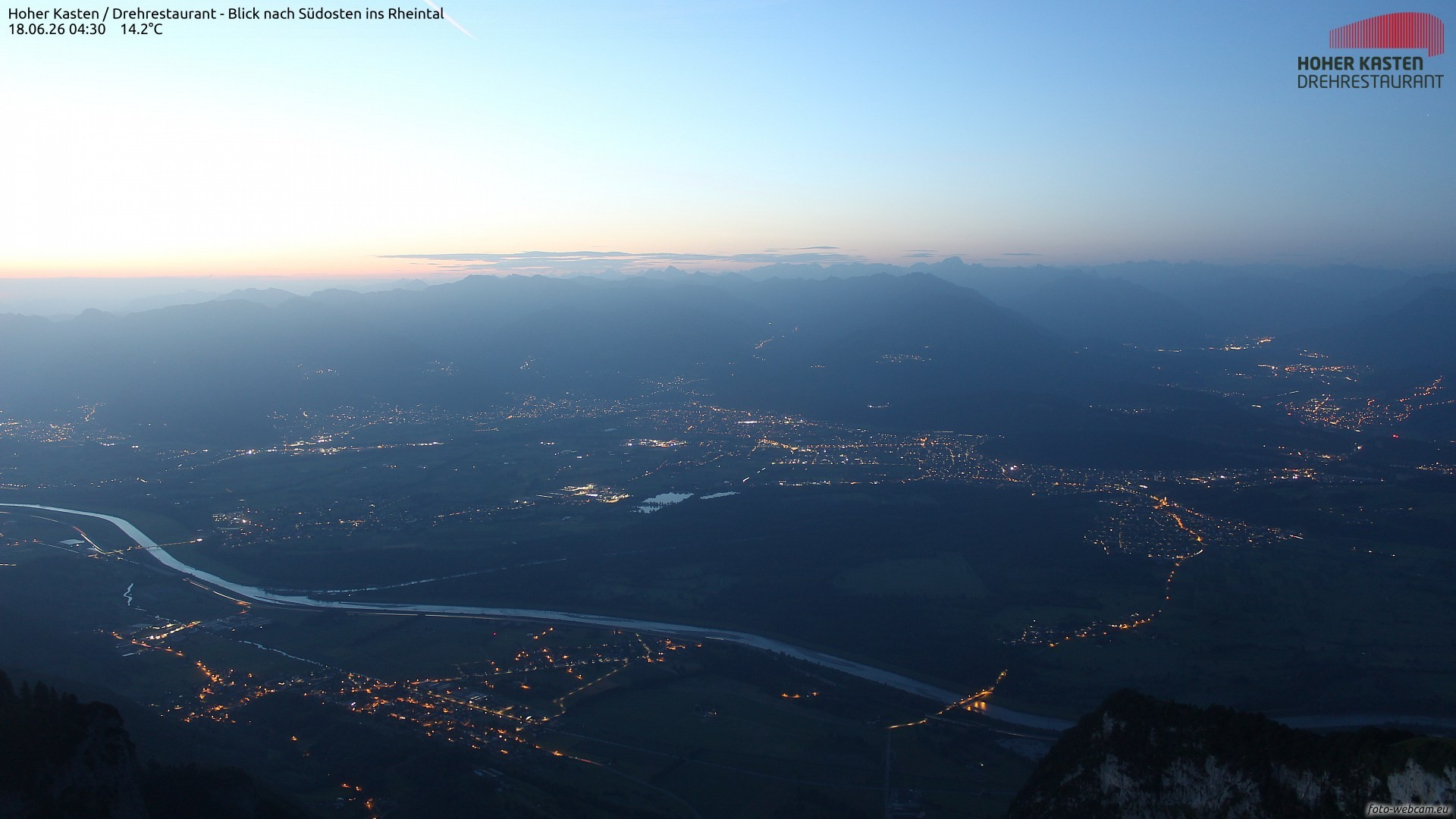 Archiv Foto Webcam Hoher Kasten - Blick ins Rheintal