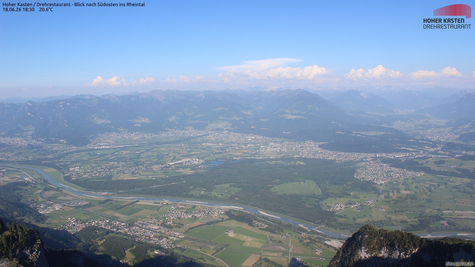 Archived image Webcam Hoher Kasten - View to the Rheintal