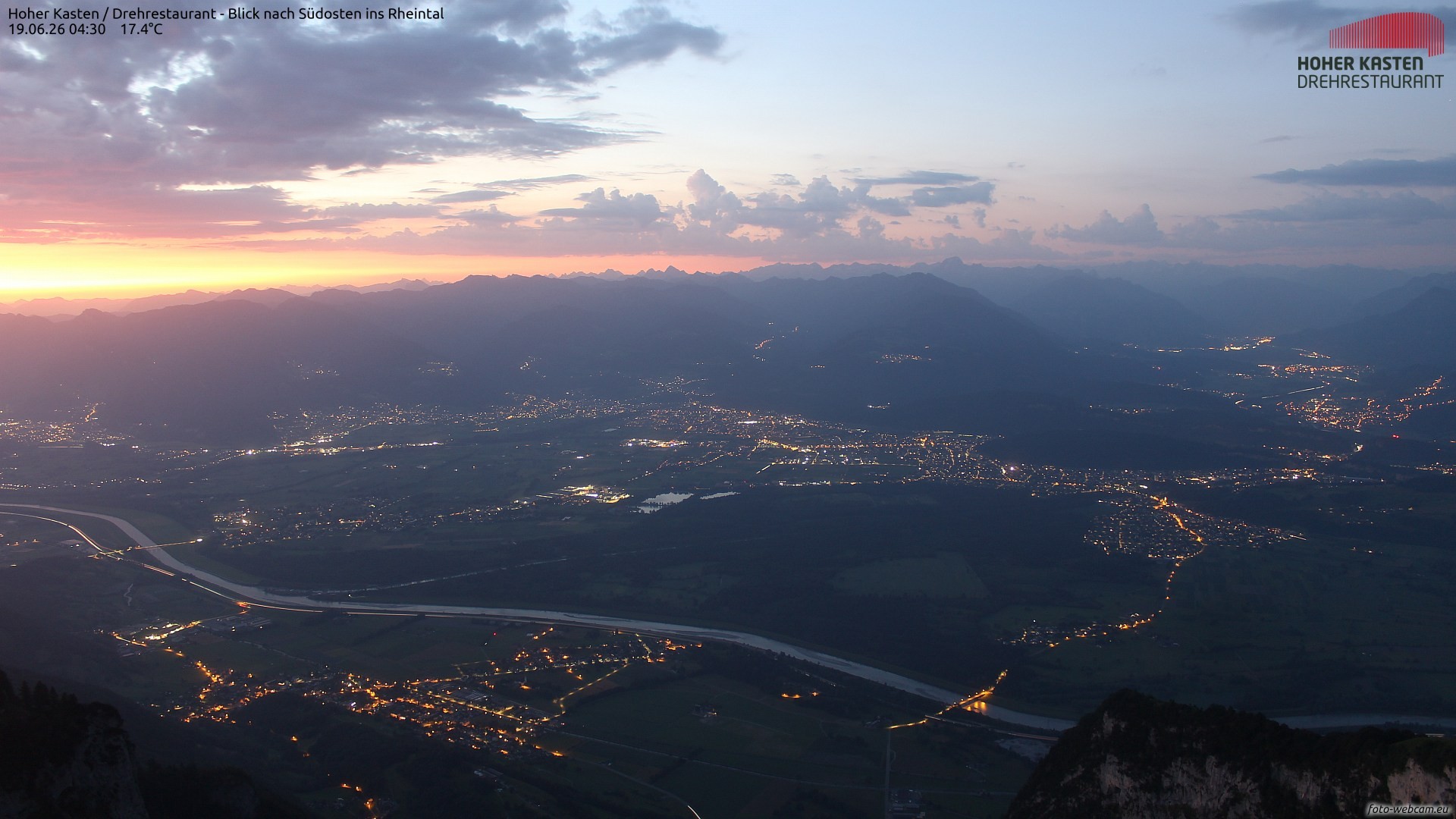 Archiv Foto Webcam Hoher Kasten - Blick ins Rheintal