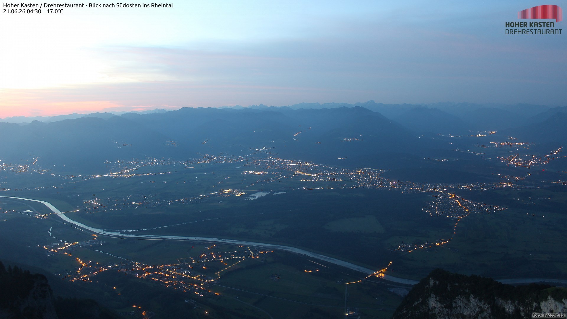 Archiv Foto Webcam Hoher Kasten - Blick ins Rheintal