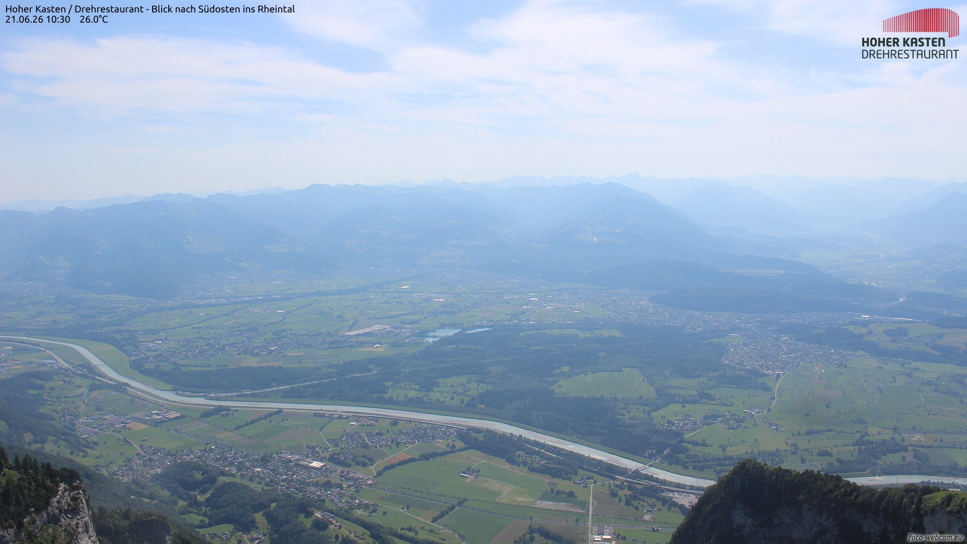 Archiv Foto Webcam Hoher Kasten - Blick ins Rheintal