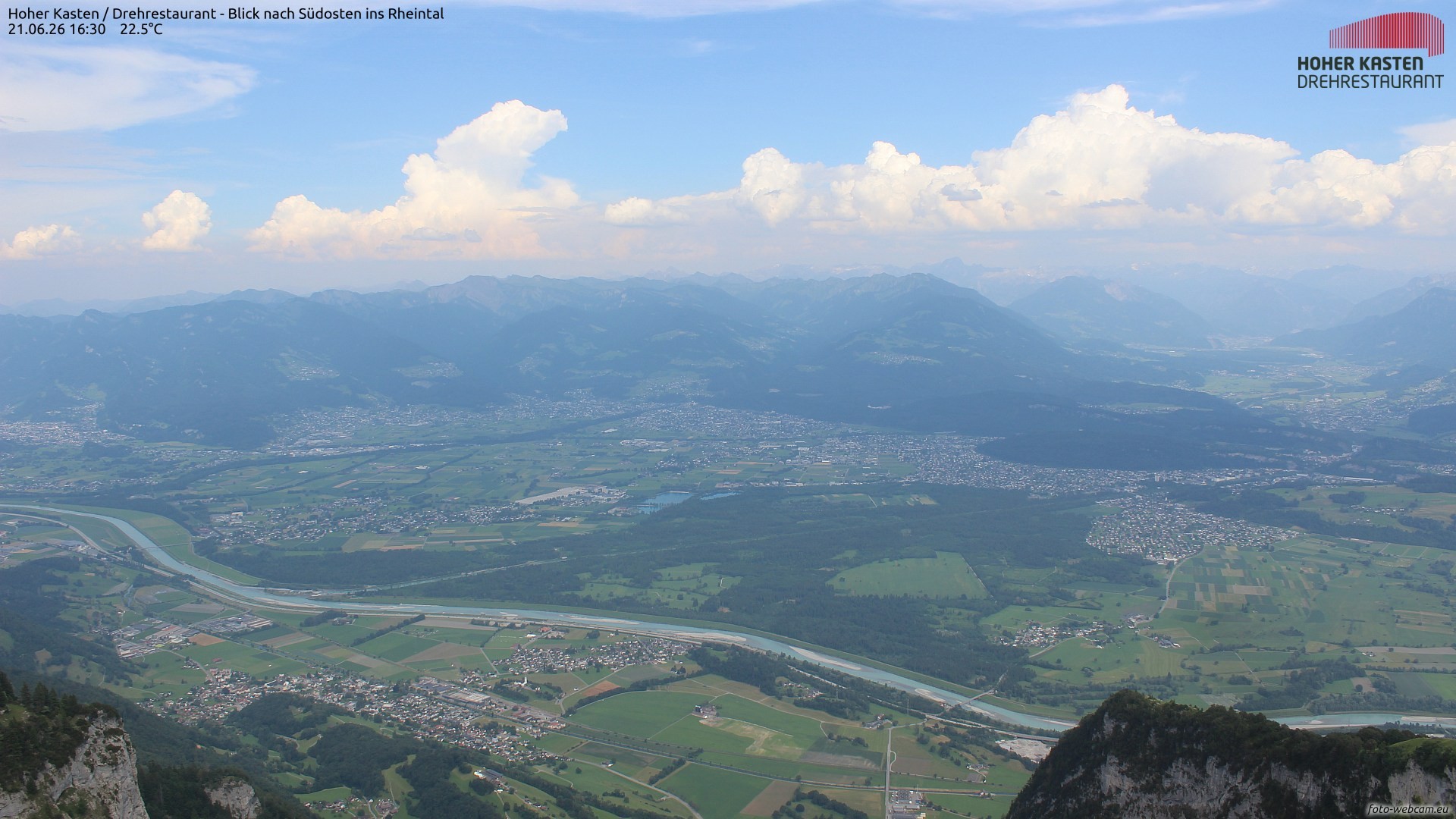 Archiv Foto Webcam Hoher Kasten - Blick ins Rheintal