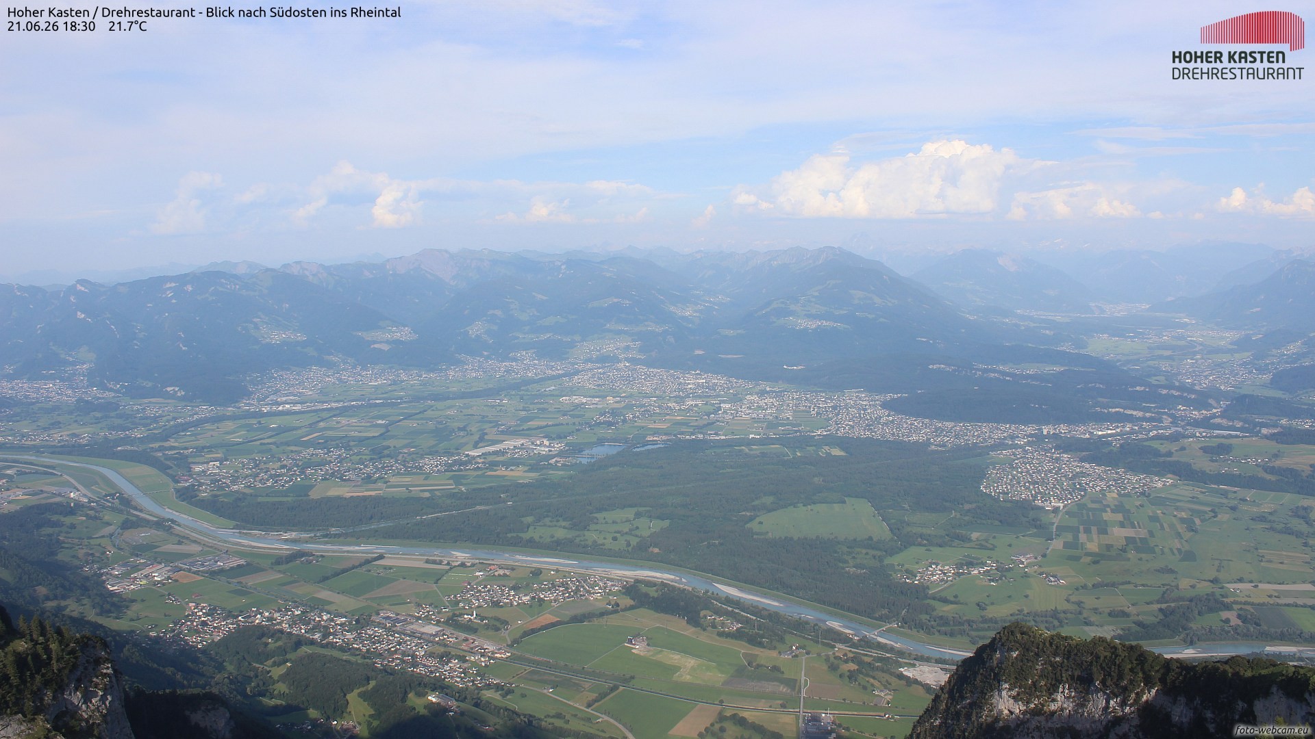 Archiv Foto Webcam Hoher Kasten - Blick ins Rheintal