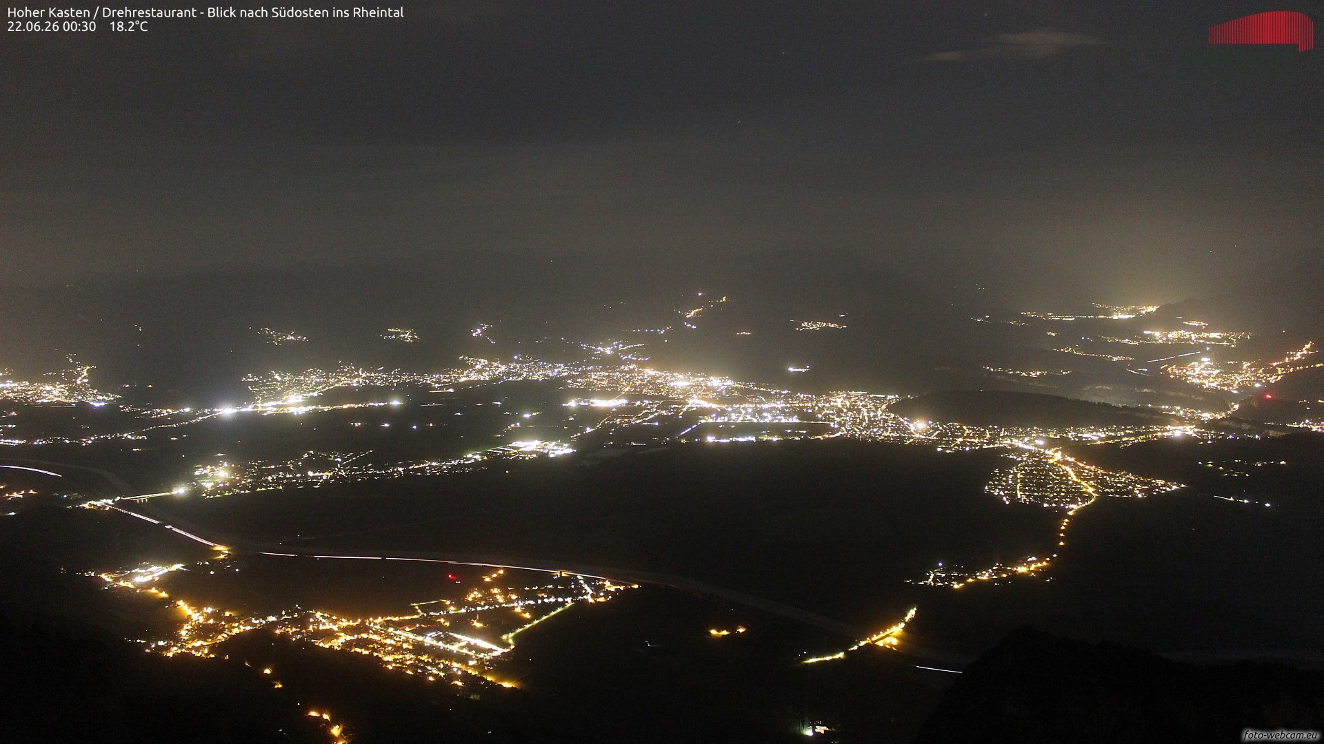 Archived image Webcam Hoher Kasten - View to the Rheintal