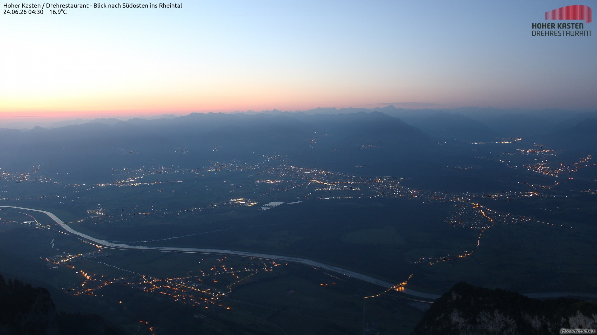 Archiv Foto Webcam Hoher Kasten - Blick ins Rheintal