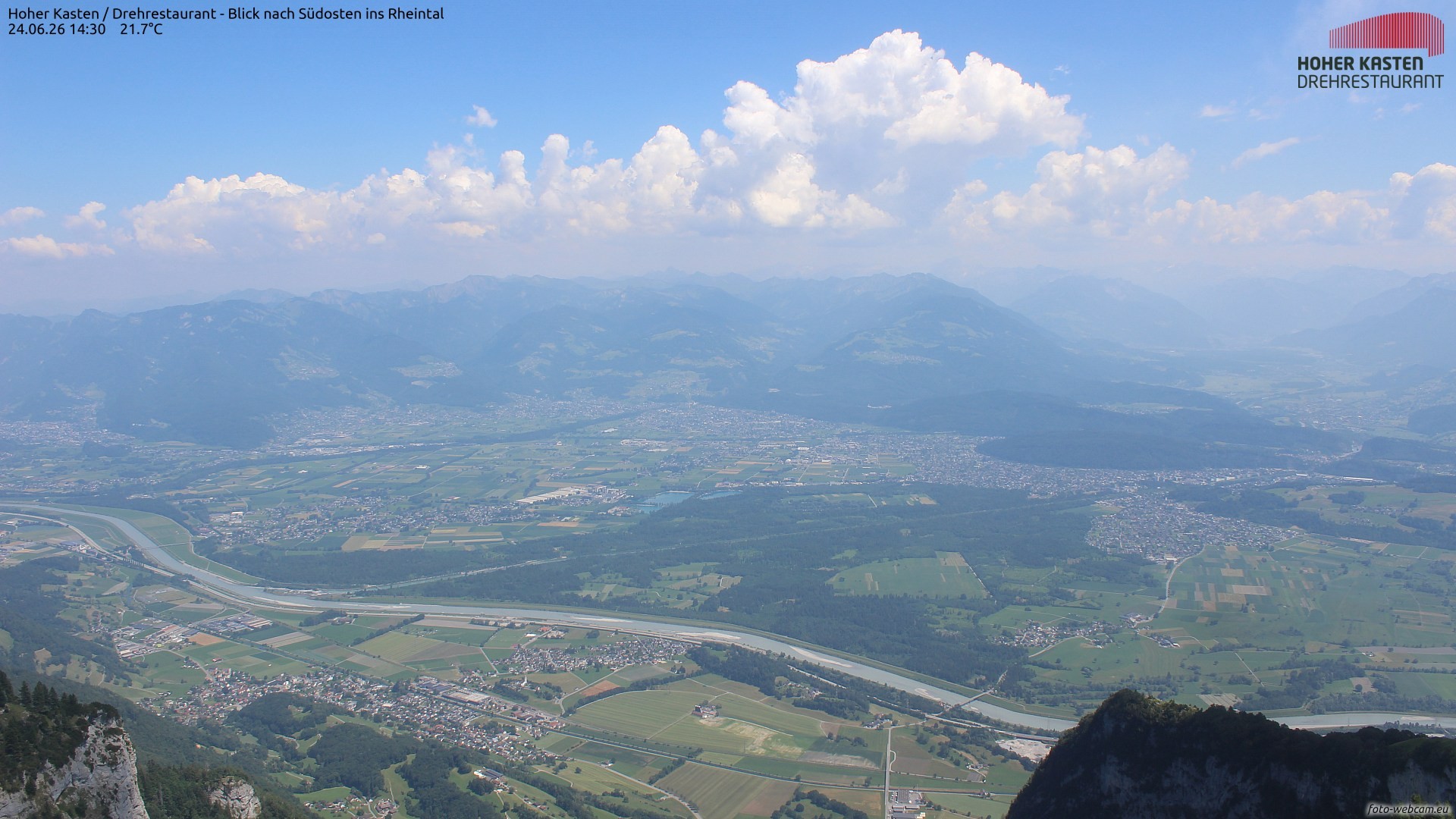 Archiv Foto Webcam Hoher Kasten - Blick ins Rheintal