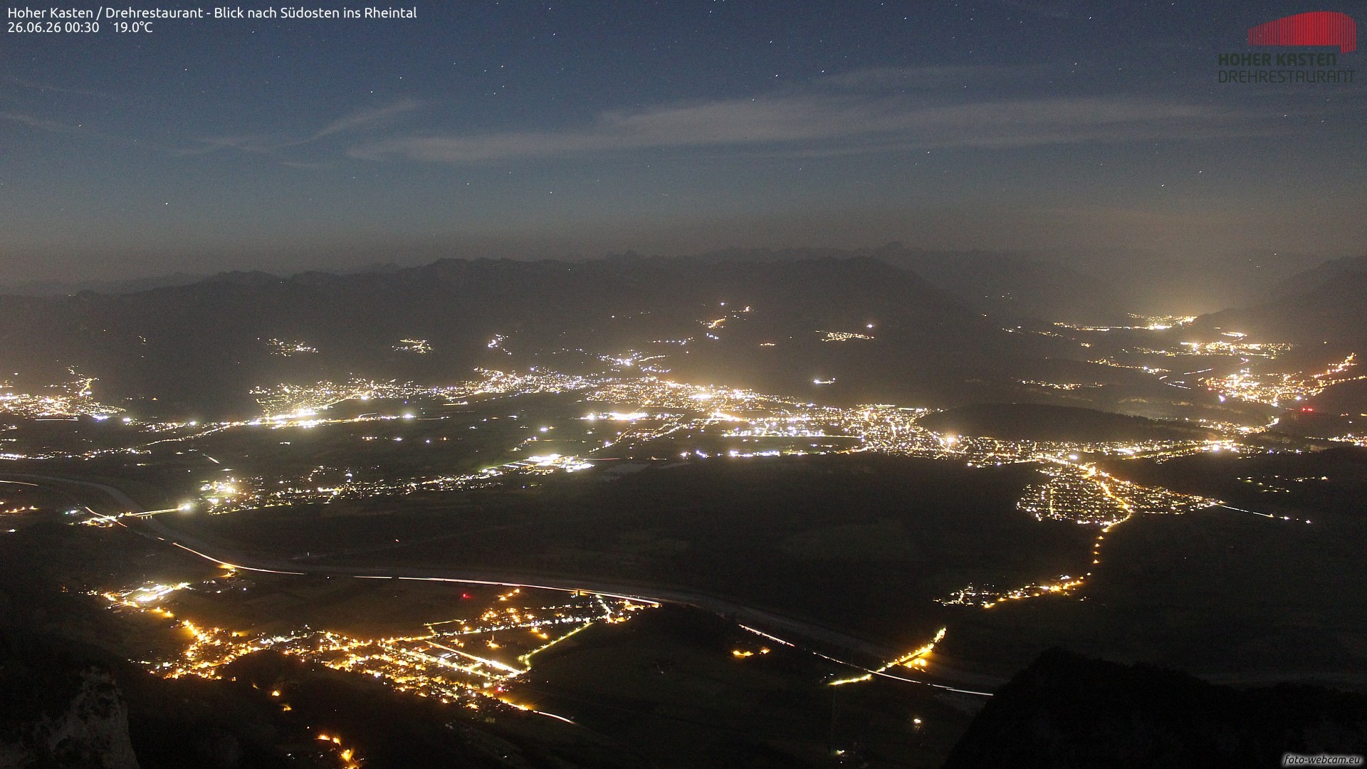 Archived image Webcam Hoher Kasten - View to the Rheintal