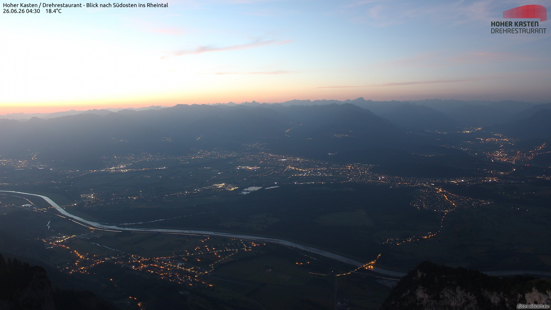 Archived image Webcam Hoher Kasten - View to the Rheintal