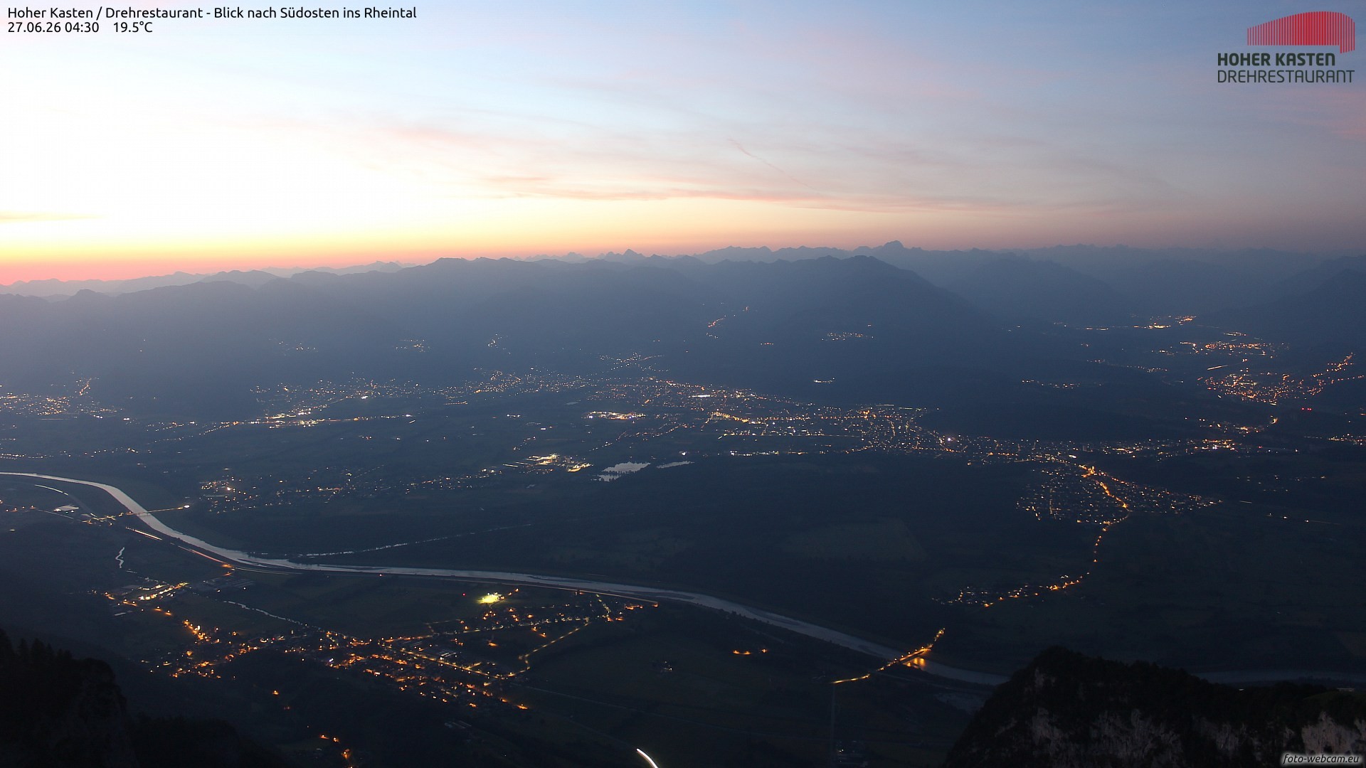 Archived image Webcam Hoher Kasten - View to the Rheintal