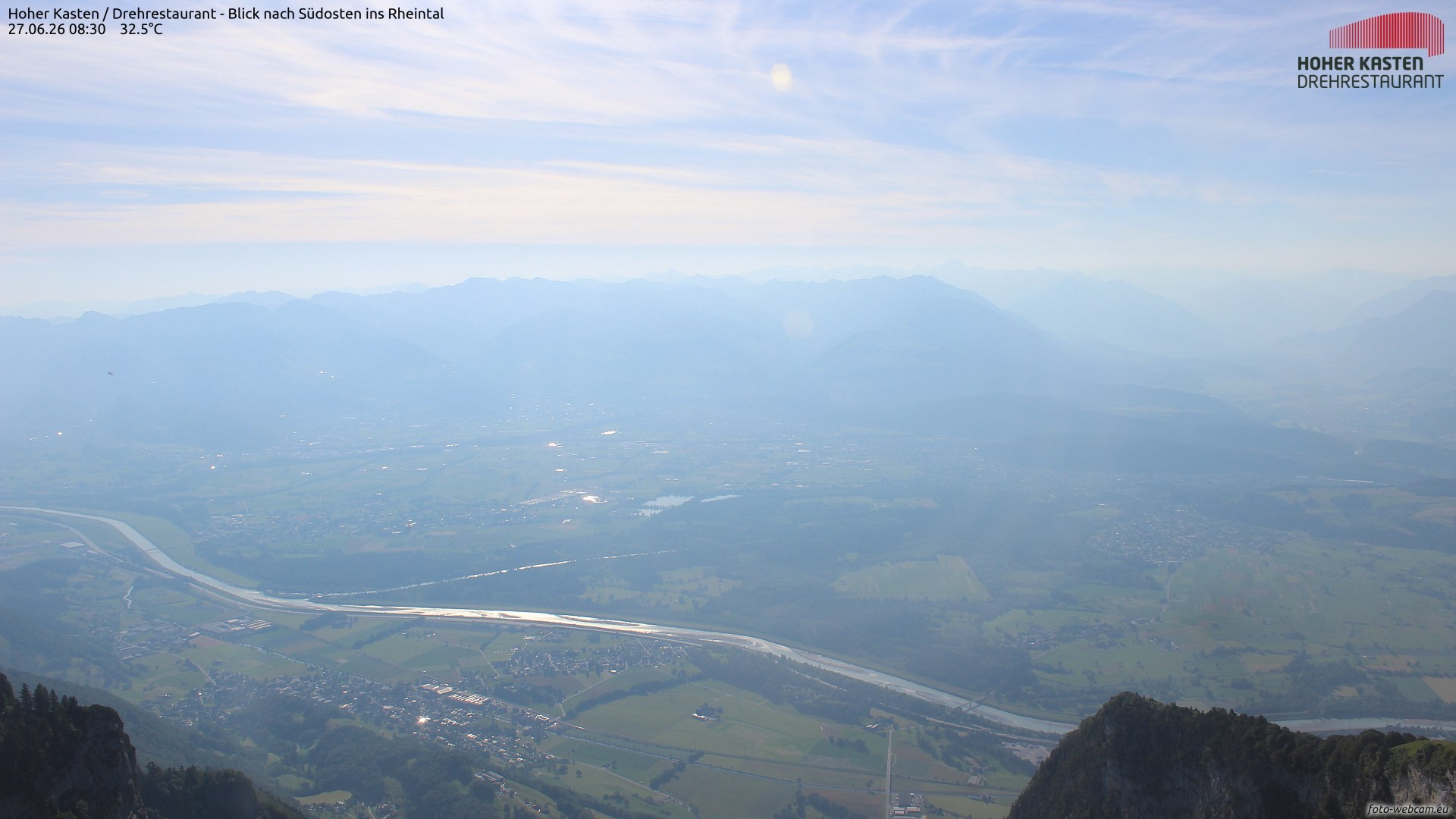 Archived image Webcam Hoher Kasten - View to the Rheintal
