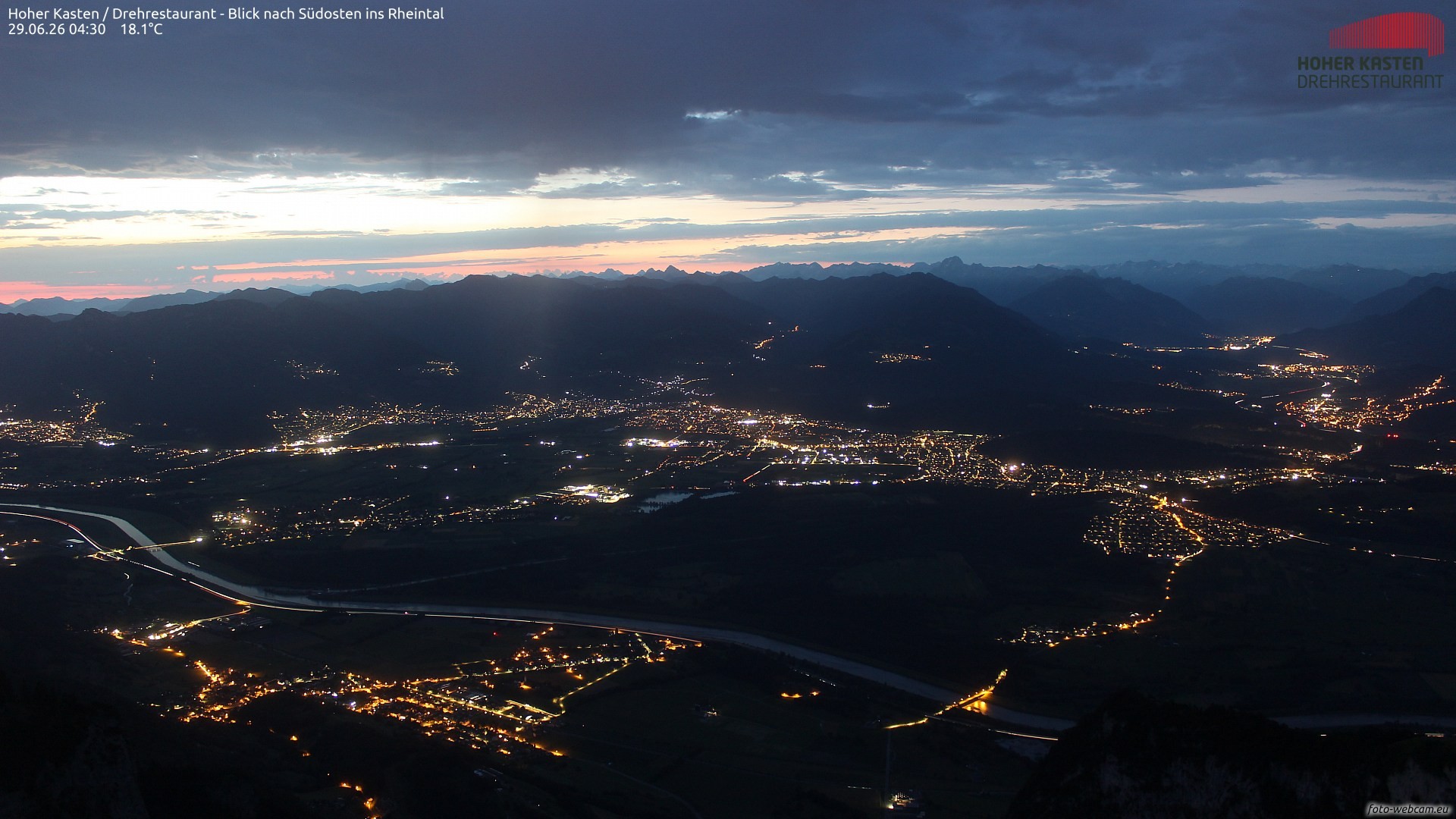 Archiv Foto Webcam Hoher Kasten - Blick ins Rheintal
