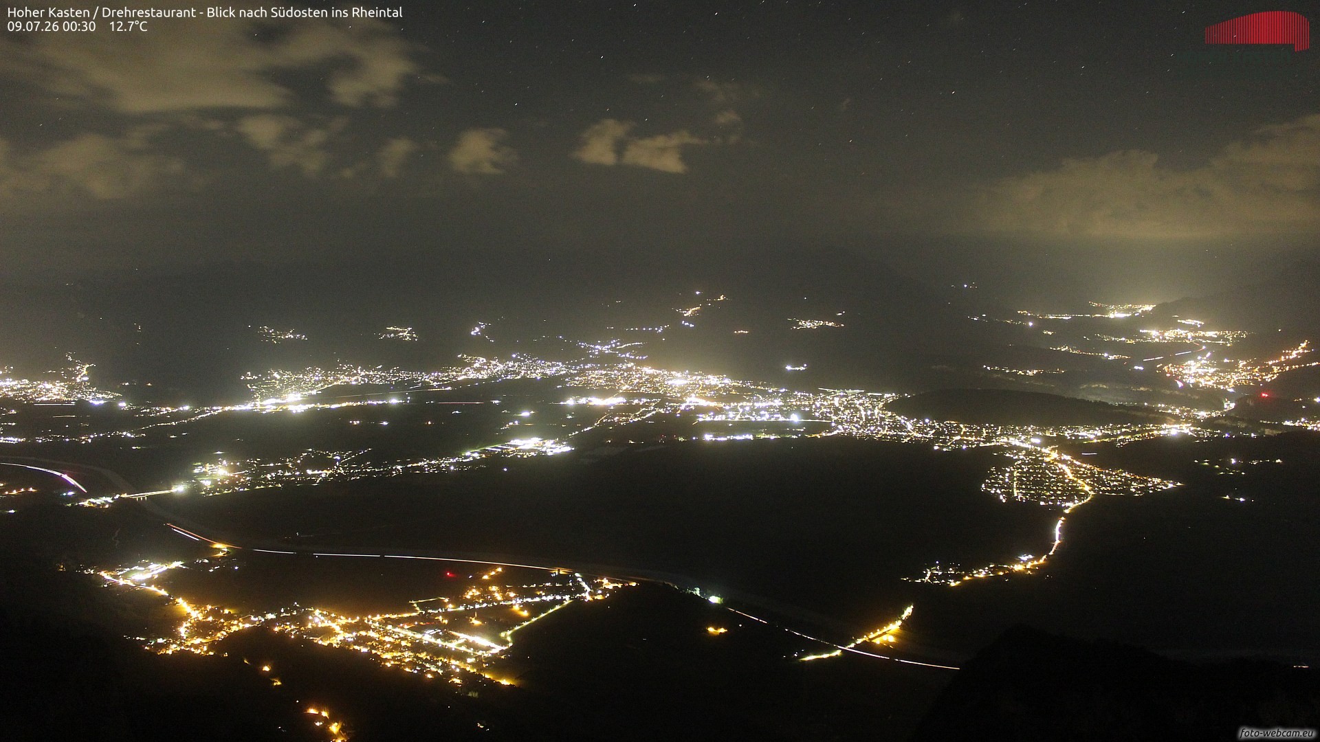 Archived image Webcam Hoher Kasten - View to the Rheintal