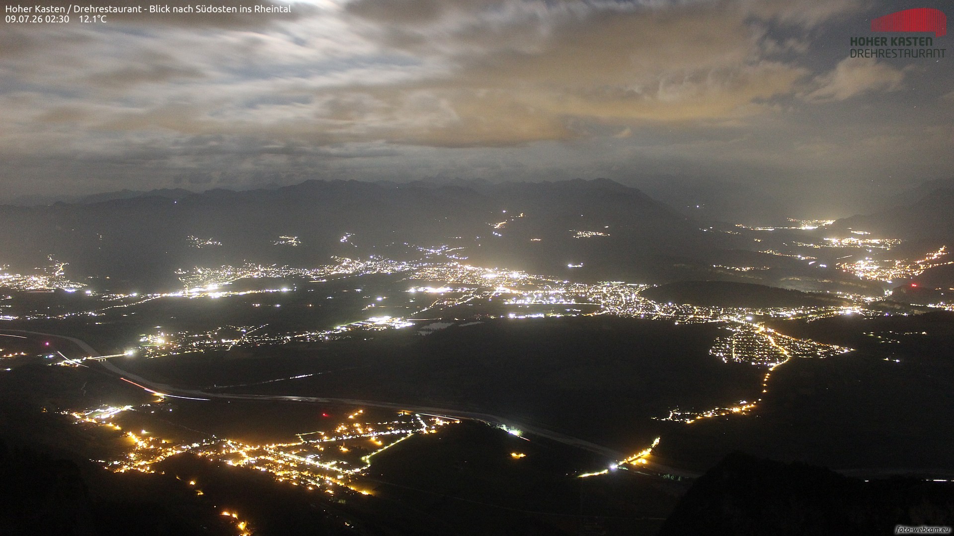 Archived image Webcam Hoher Kasten - View to the Rheintal