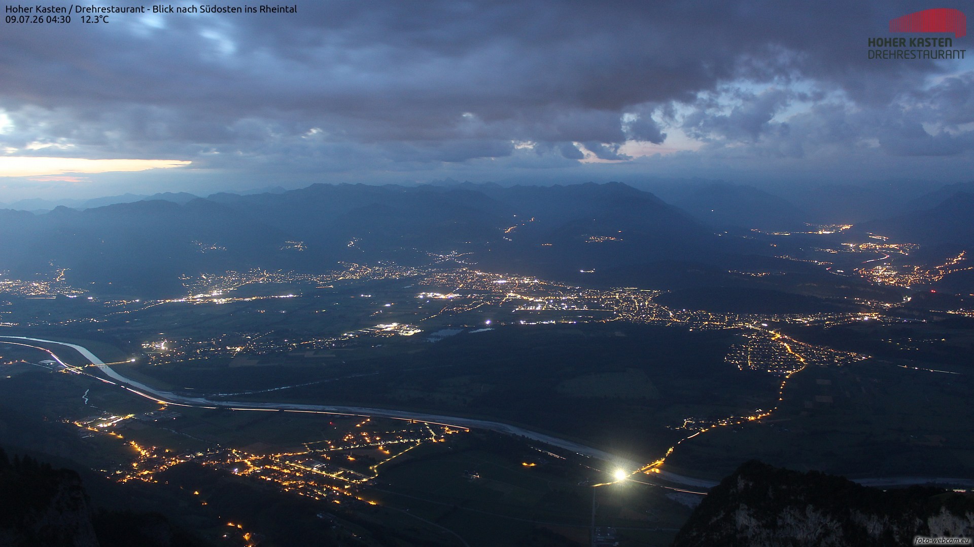 Archived image Webcam Hoher Kasten - View to the Rheintal