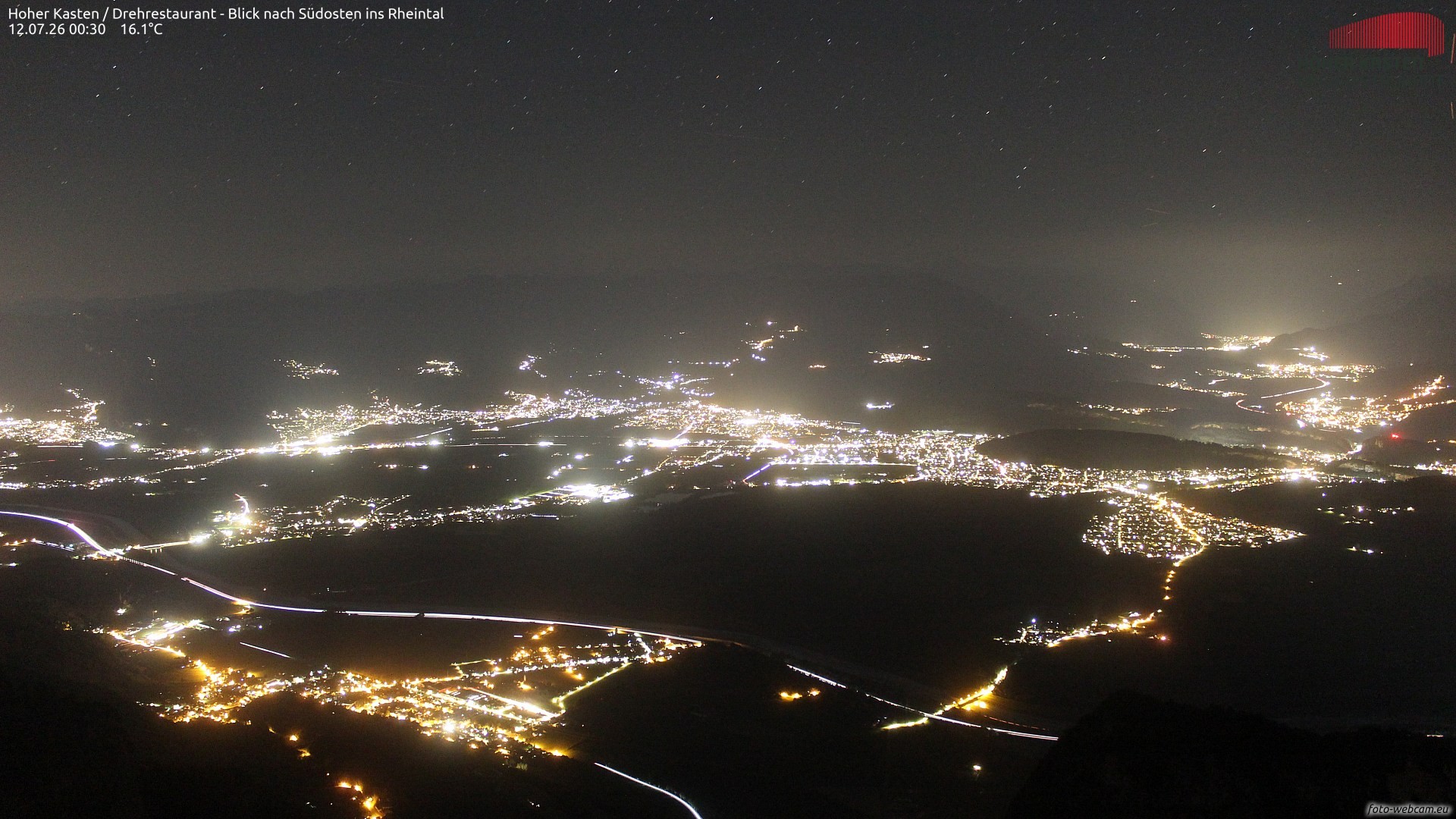 Archived image Webcam Hoher Kasten - View to the Rheintal